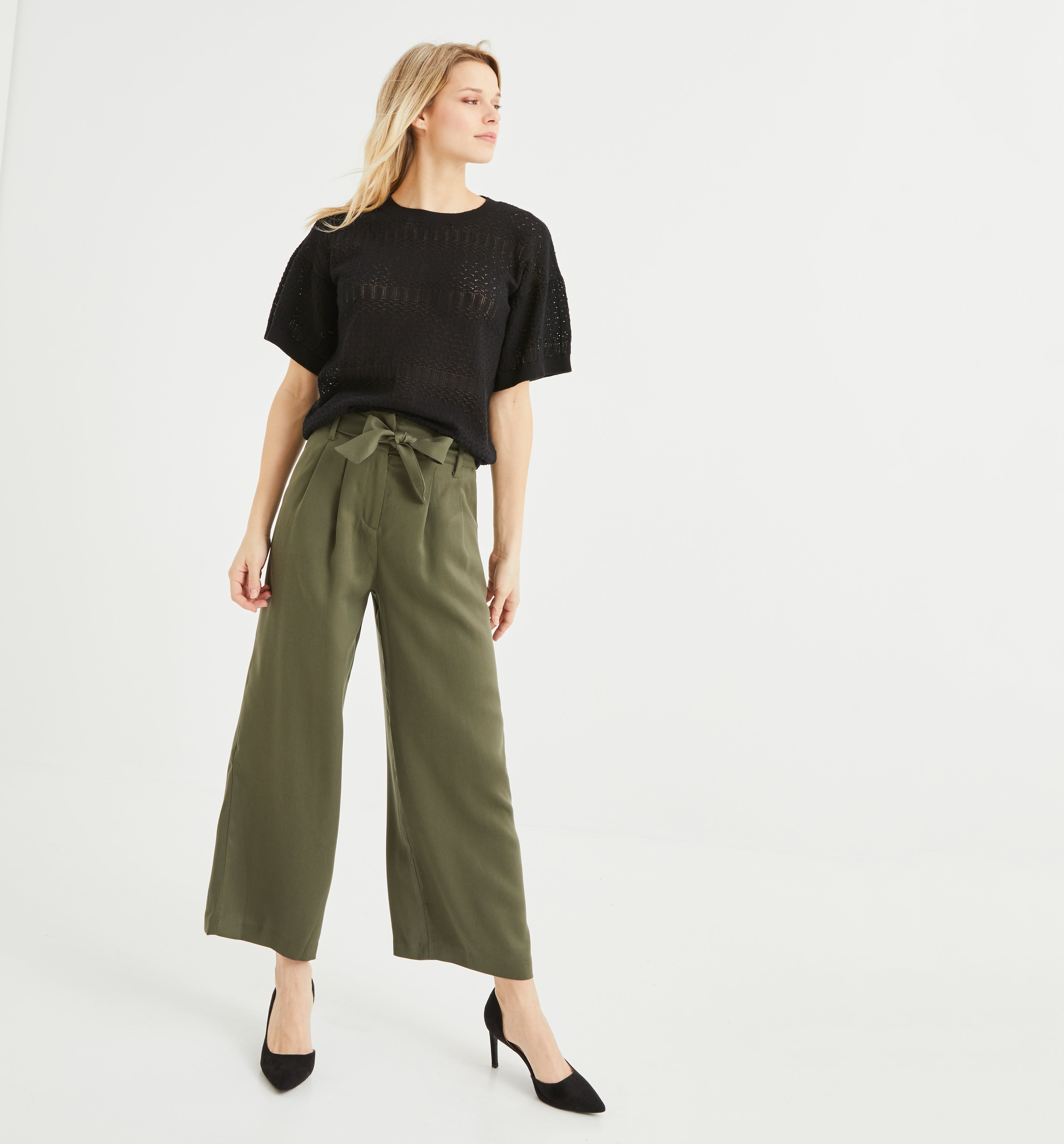 Wideleg lyocell trousers - Khaki