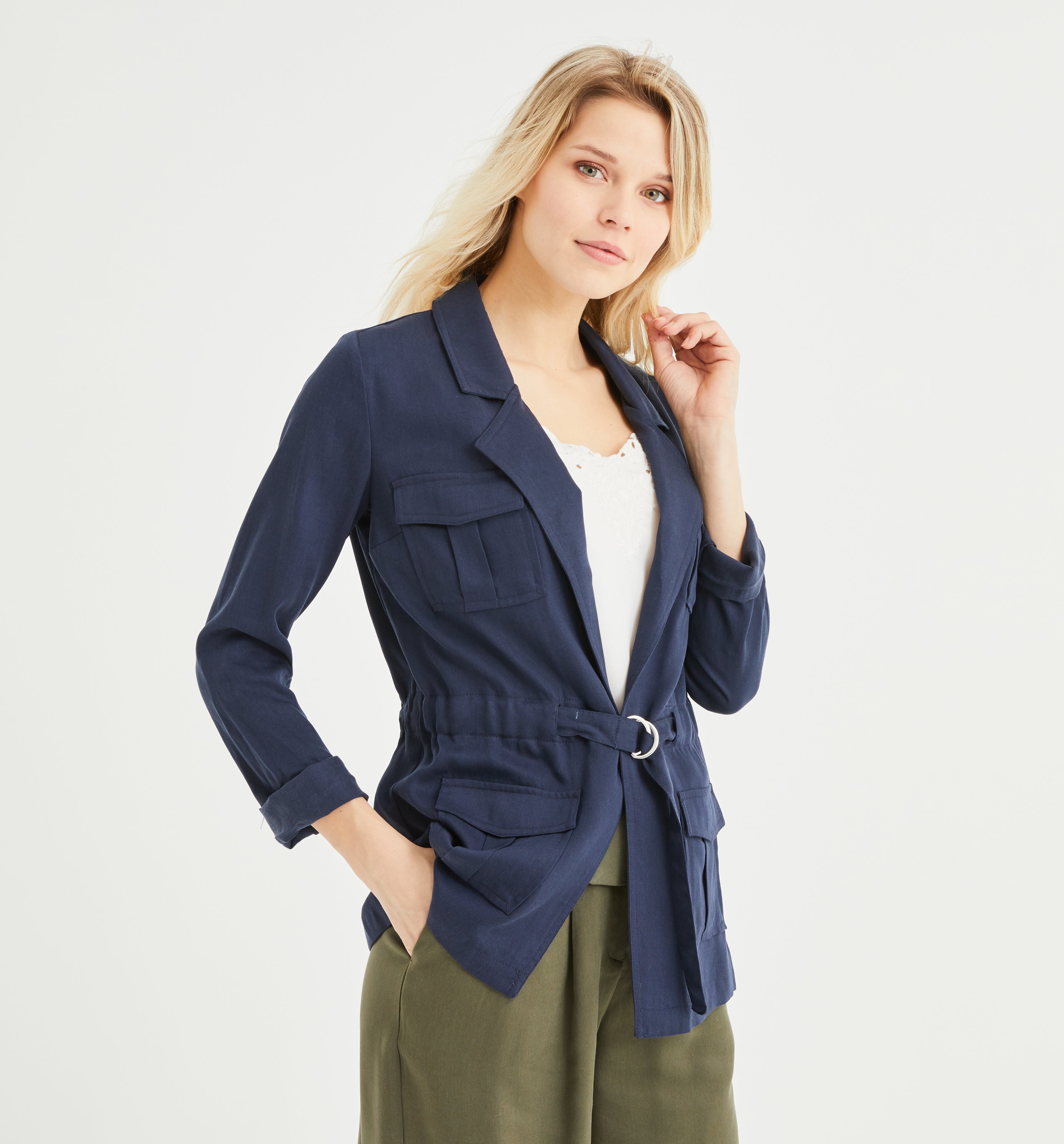 navy blue peplum jacket