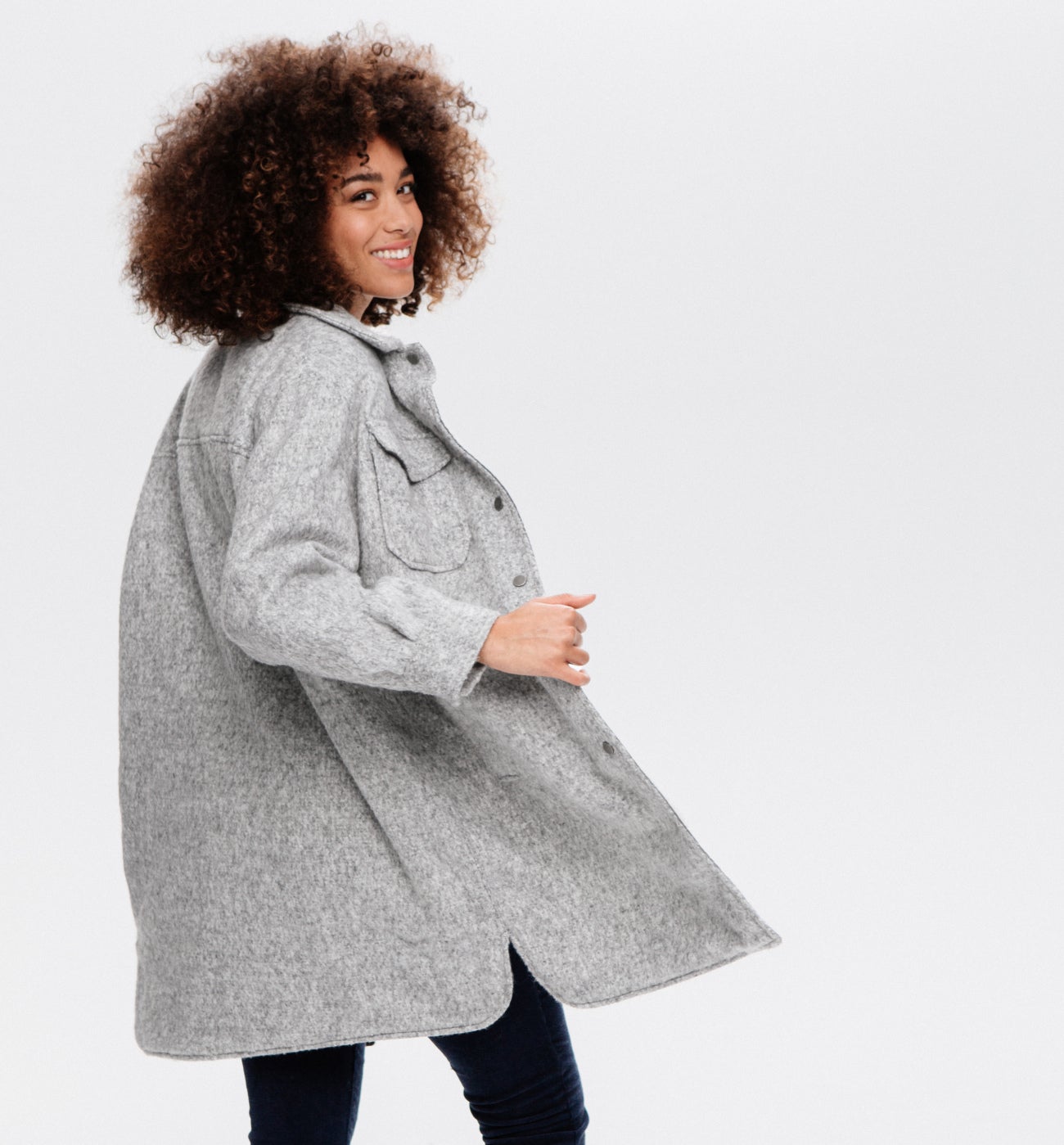 Manteau surchemise moumoute - Gris clair