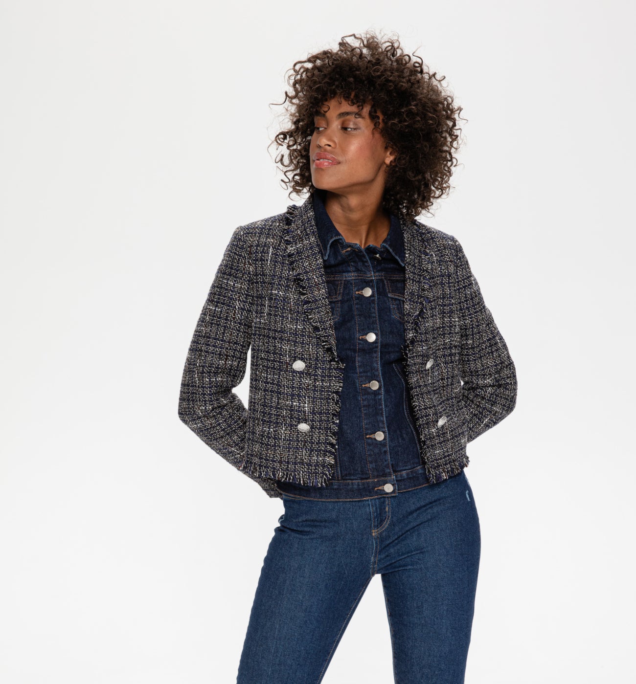 Short tweed jacket - Black checks