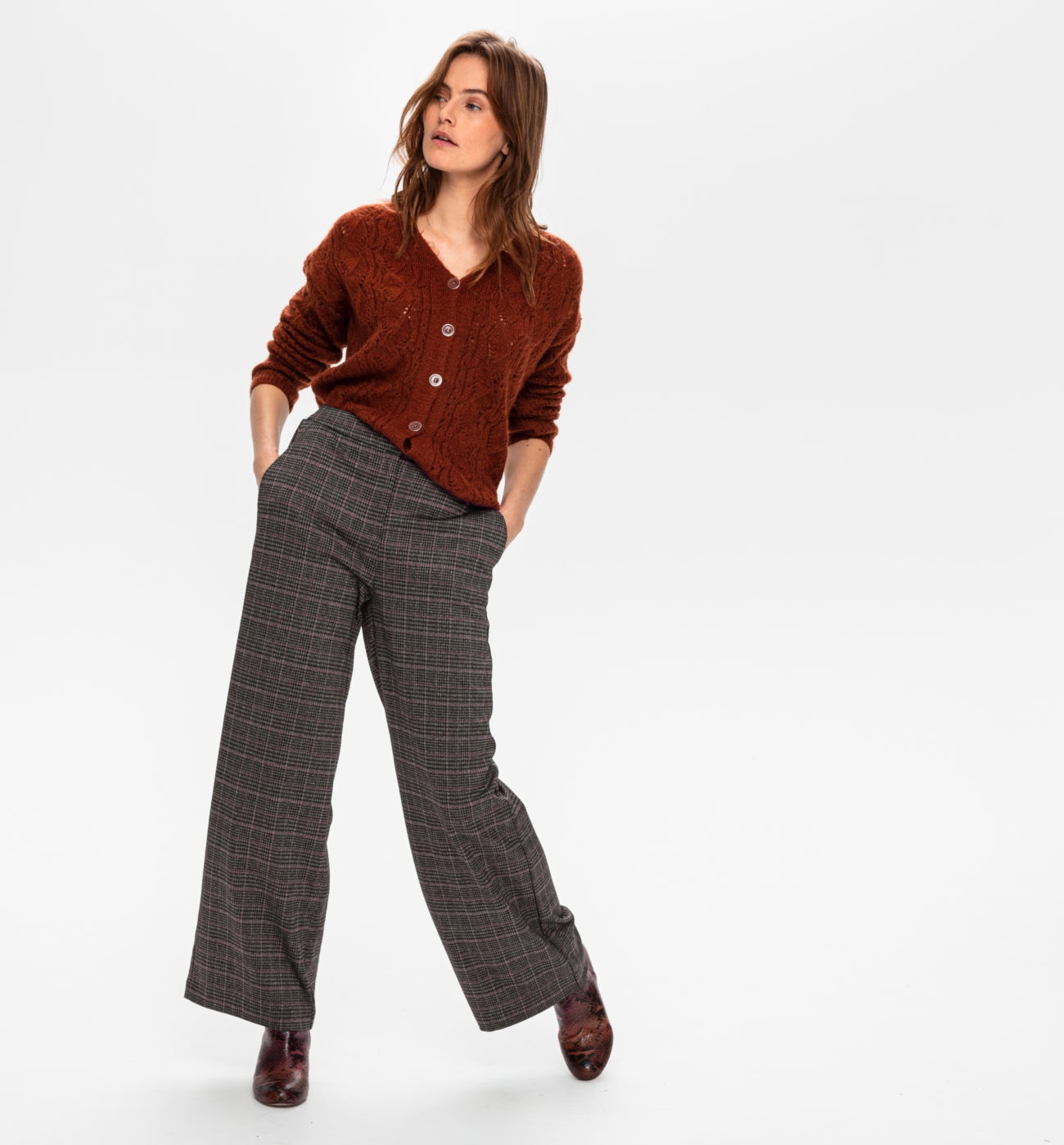 Pantaloni larghi a quadri - Grigio a quadri