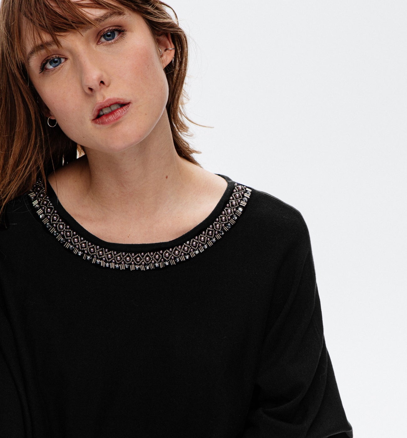 embellished neck jumper