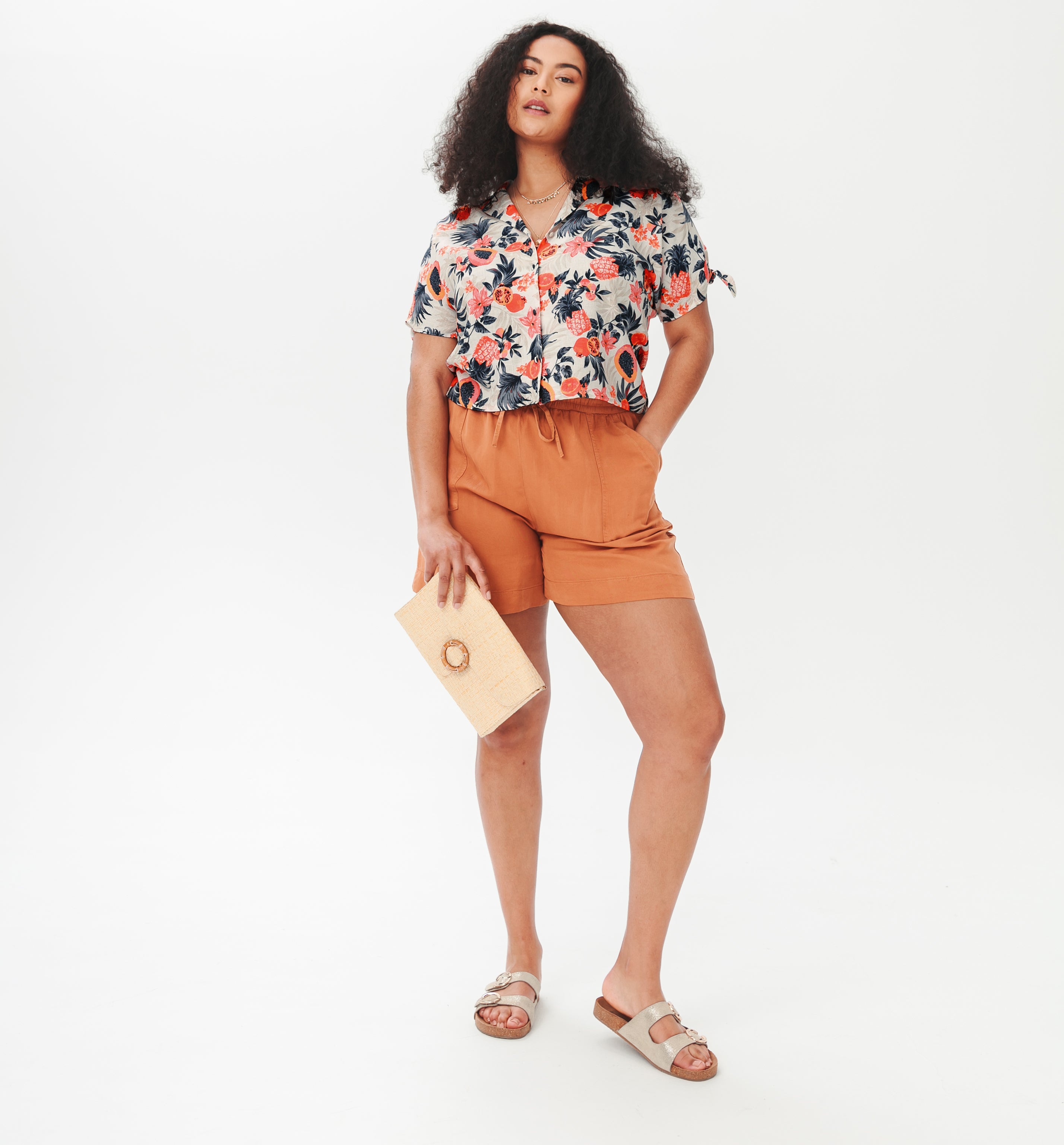 Chemise en lin mélangé - Imprimé écru