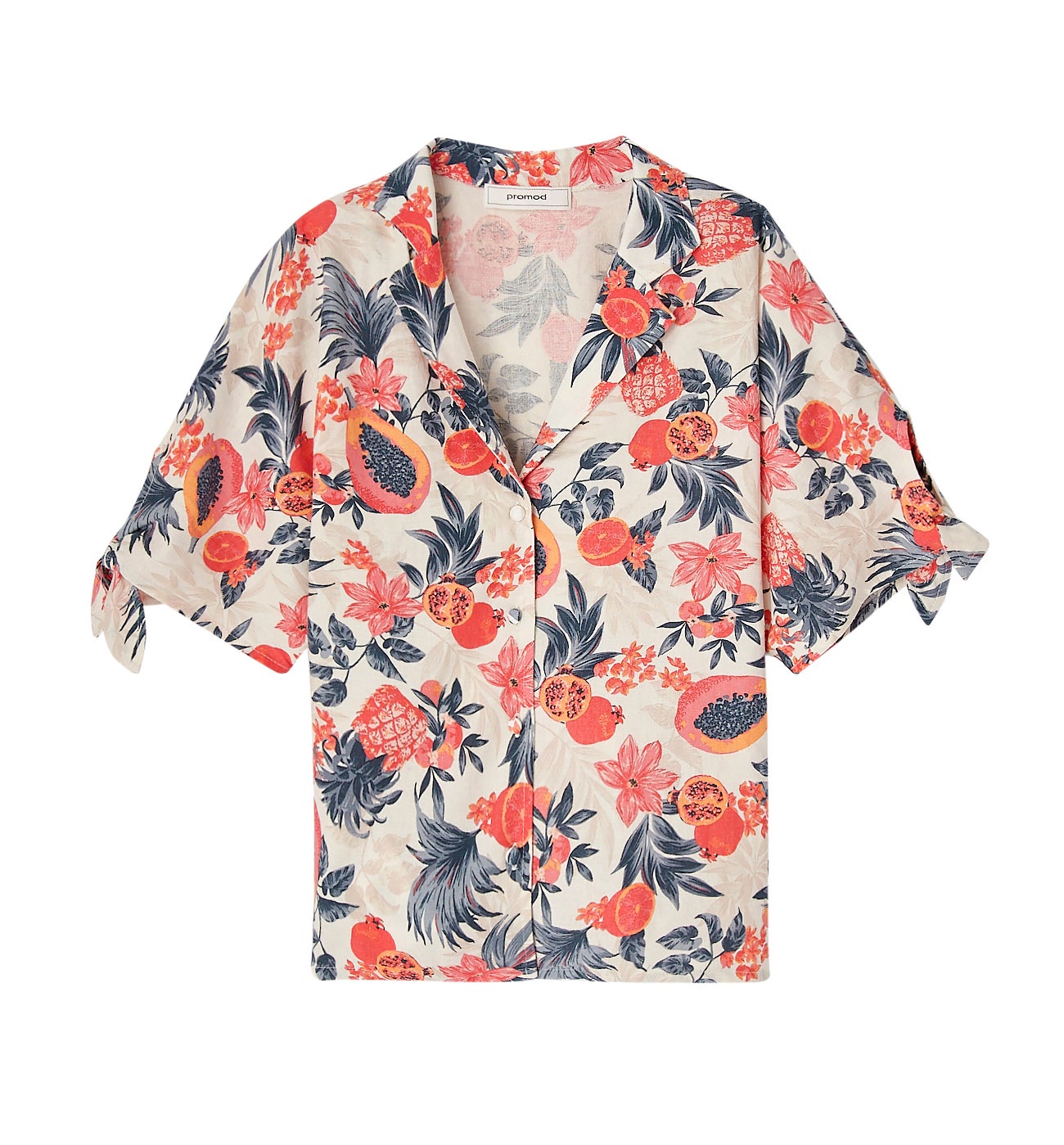 Chemise en lin mélangé - Imprimé écru