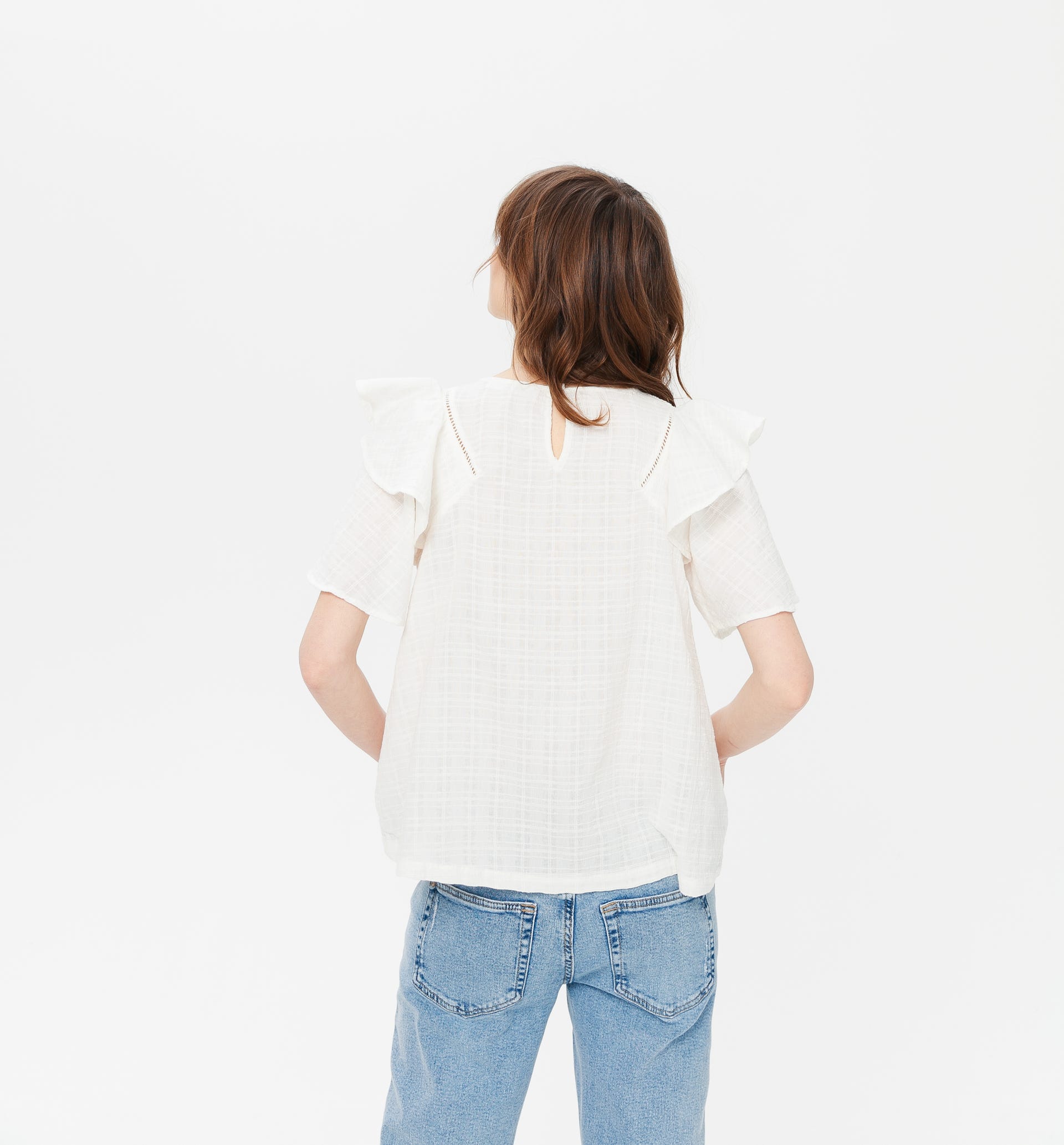 Blouse with openwork neckline
