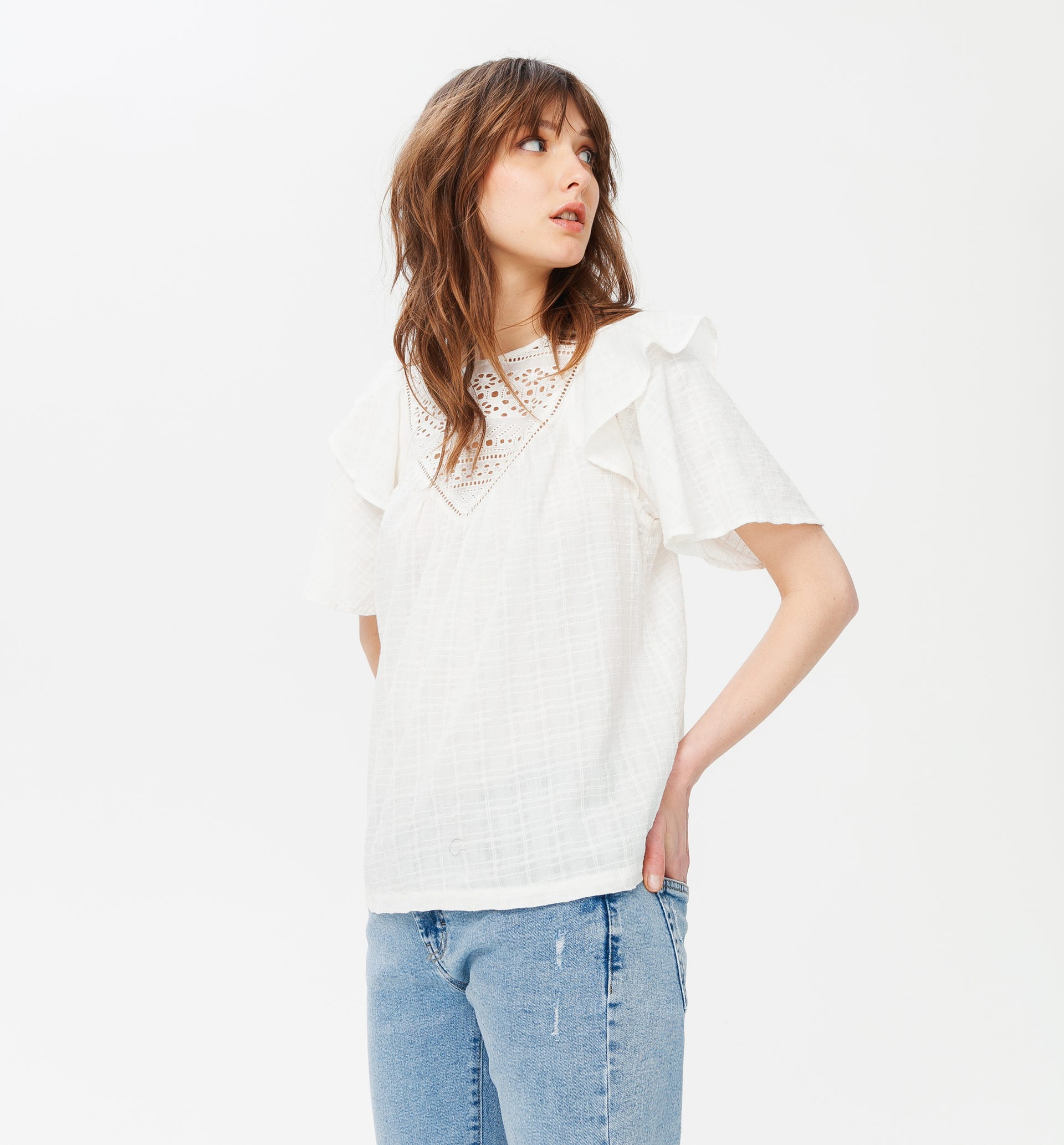 Blouse with openwork neckline