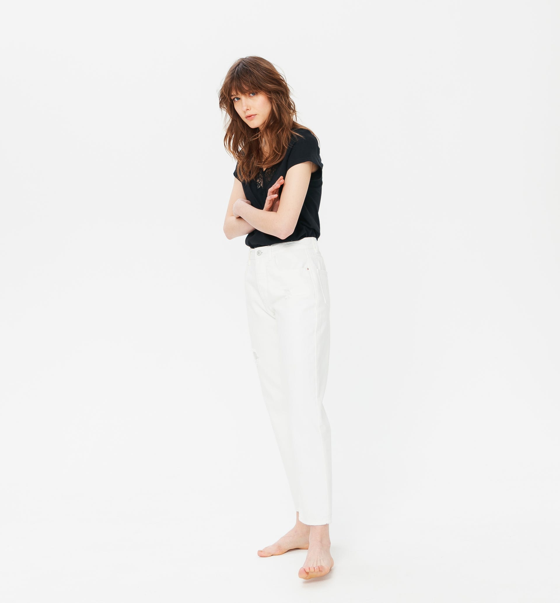 V-neckline lace trim top