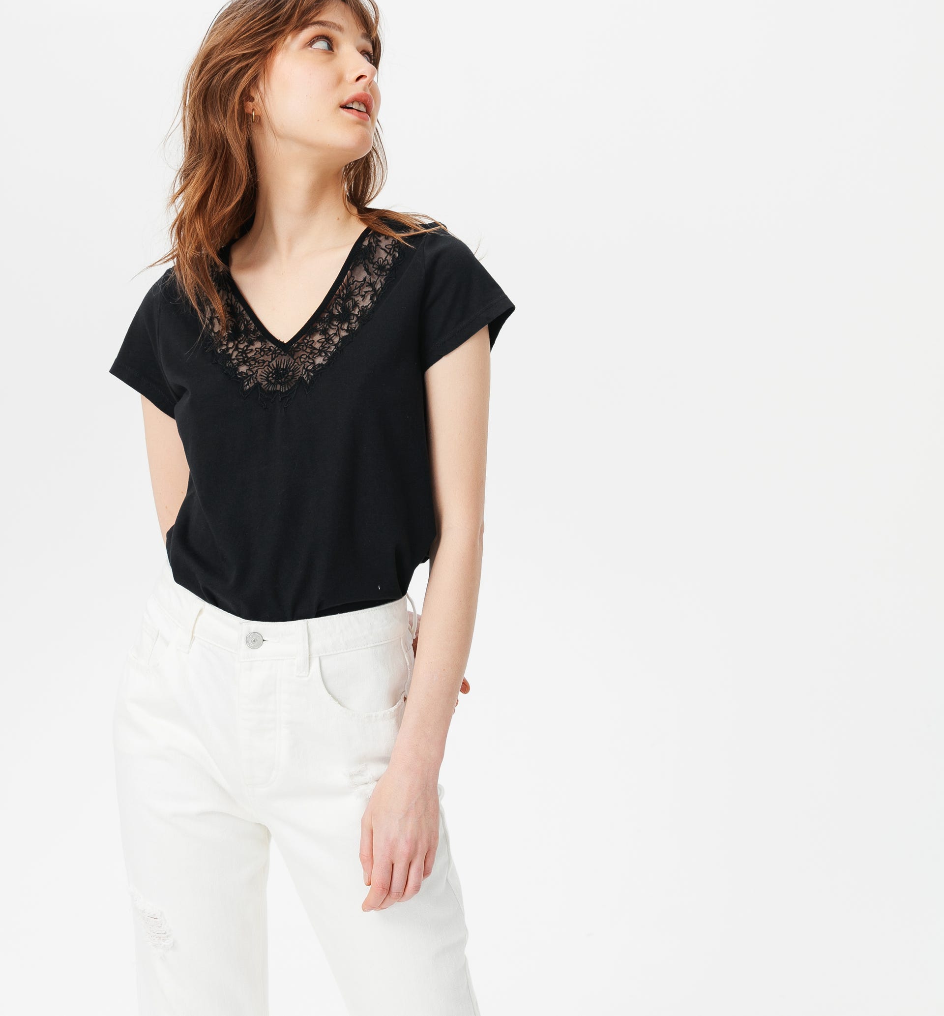 V-neckline lace trim top