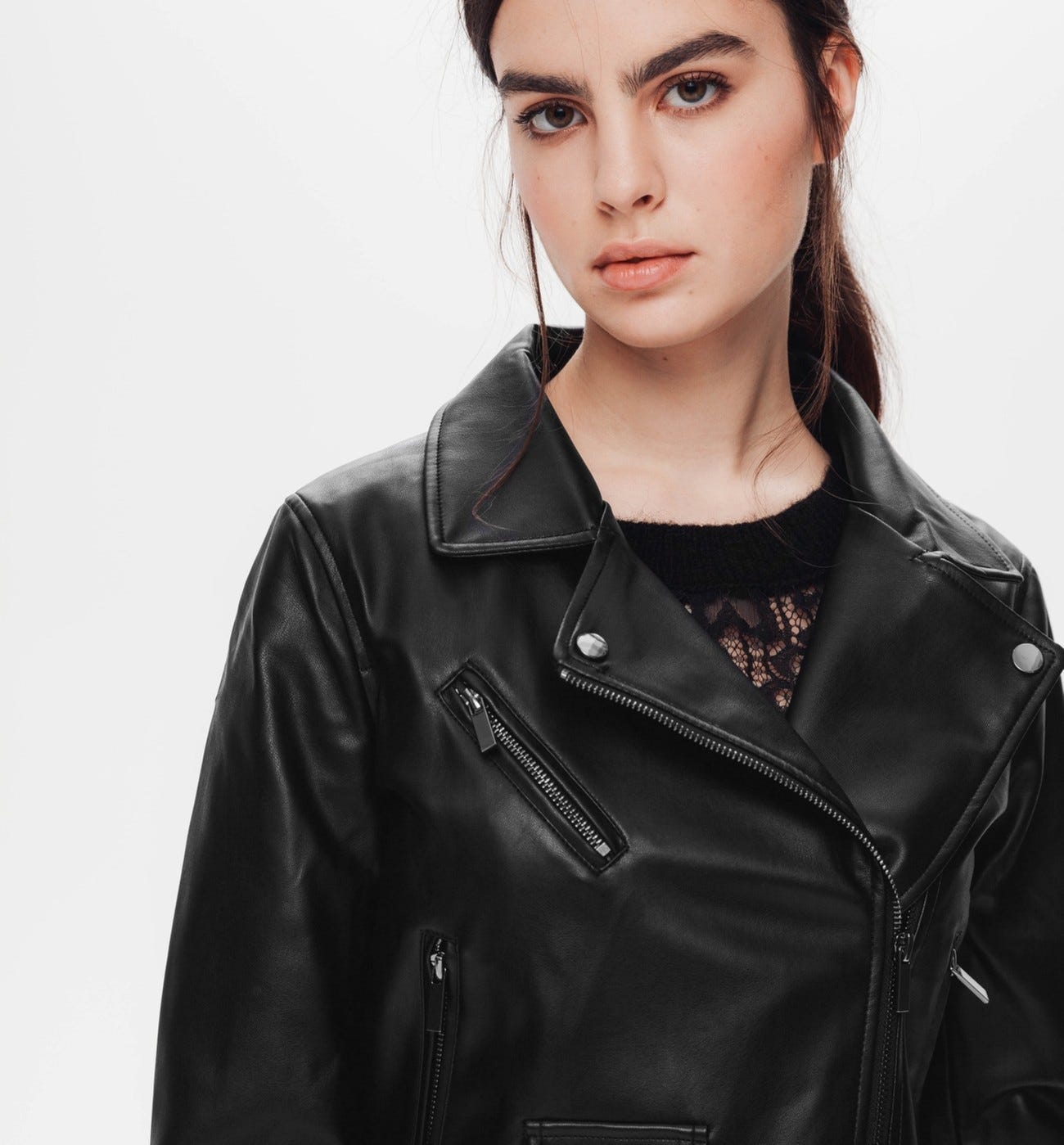 Faux leather casual jacket - Black