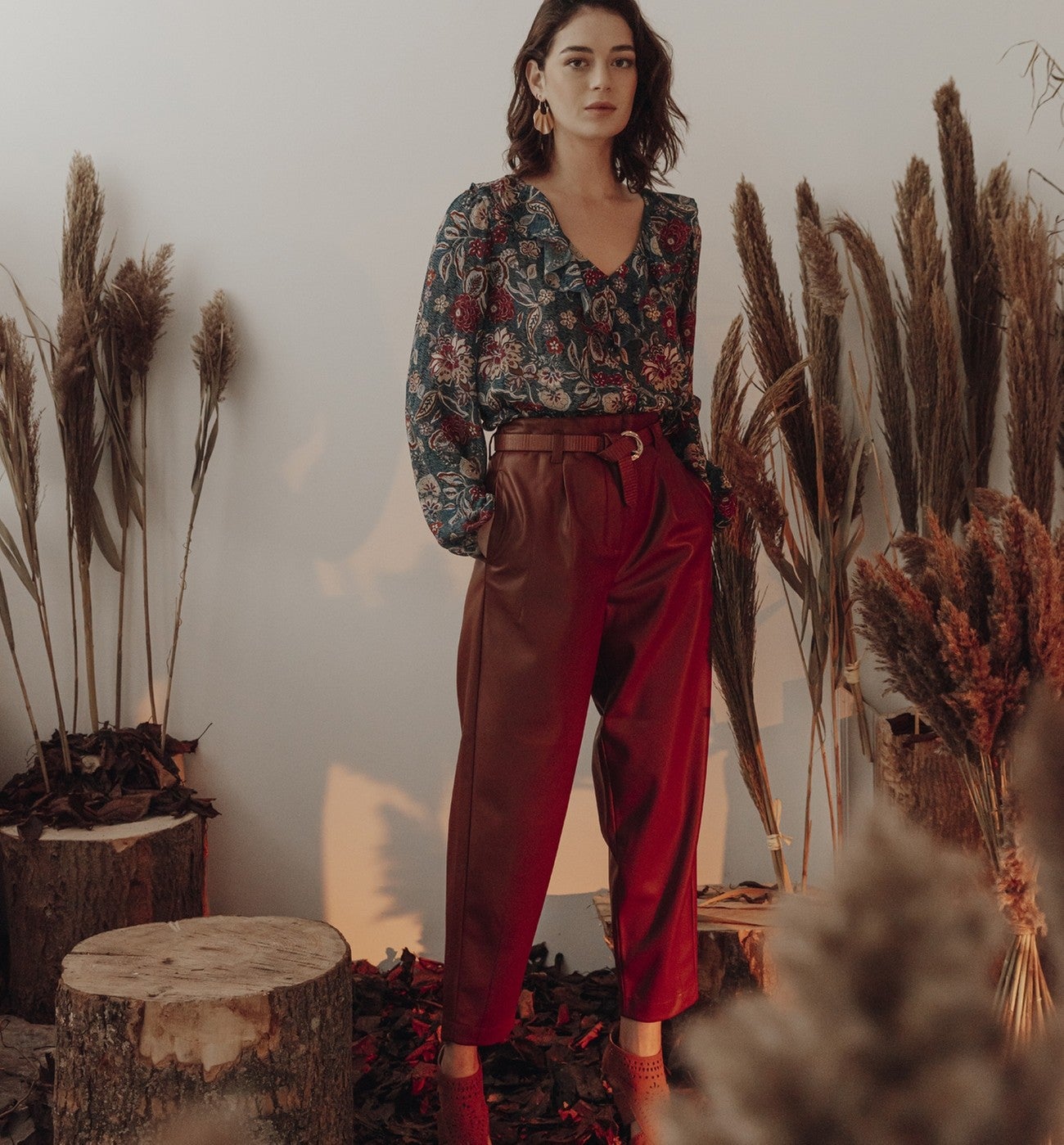 Pantalón slouchy polipiel - ACAJOU CLAIR