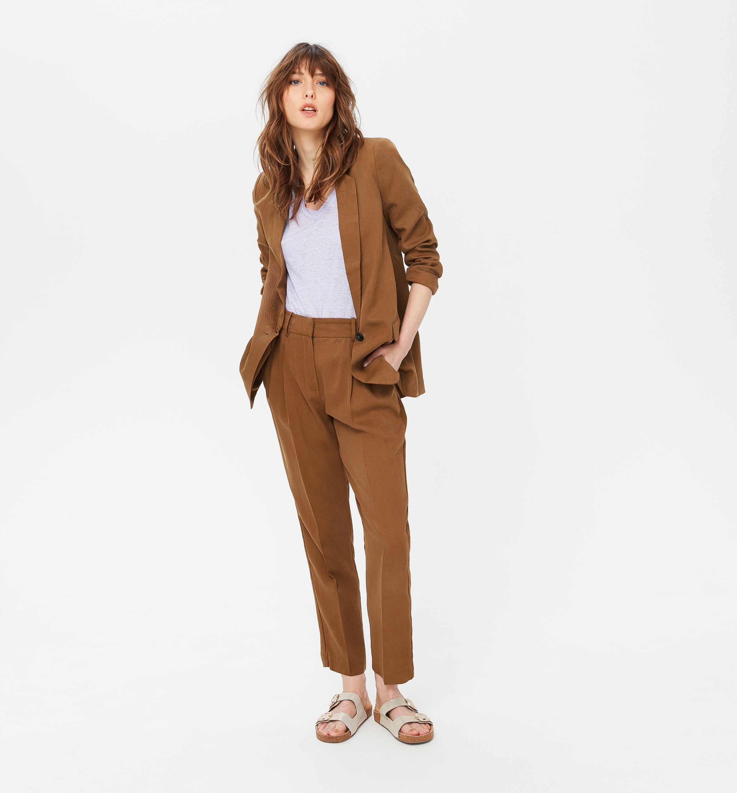 Pleated lyocell trousers - Chestnut brown
