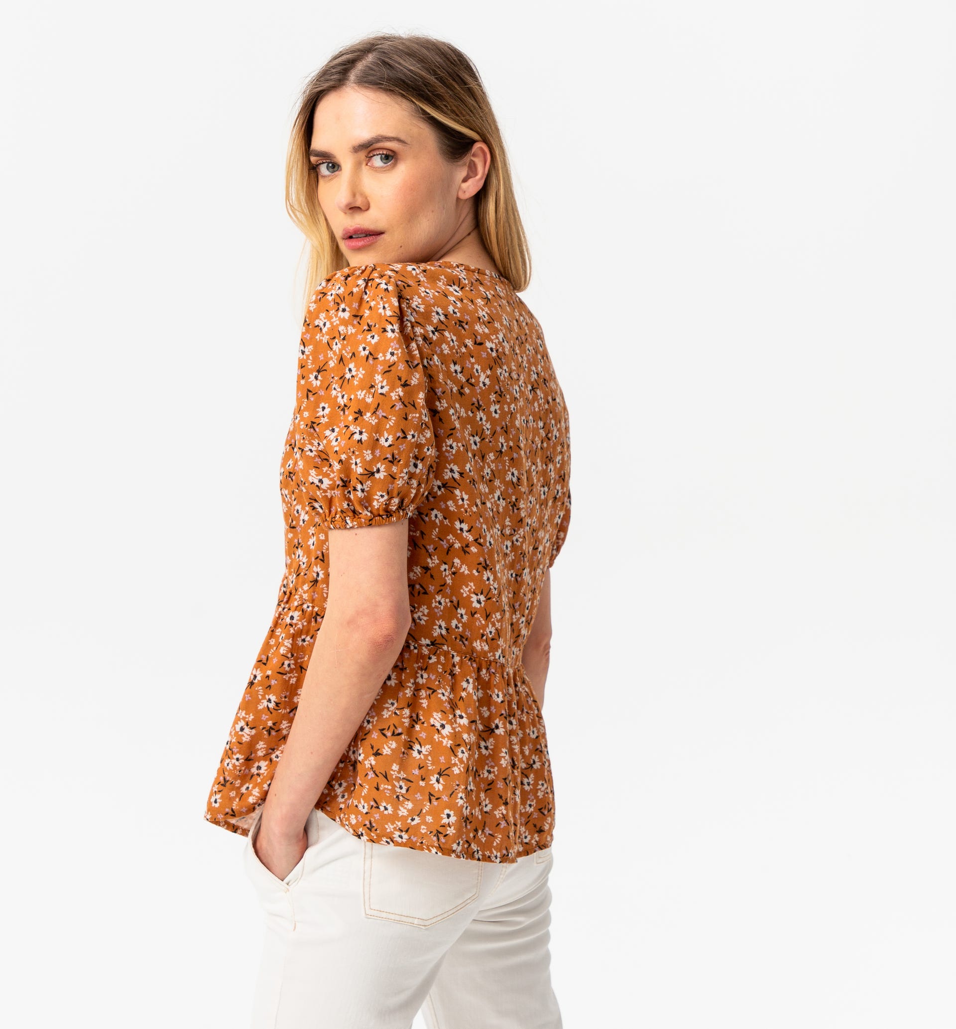 Gauze cotton blouse Cognac print