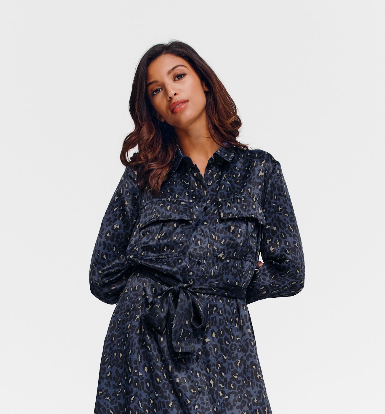Vestito chemisier satinato - Blu stampato