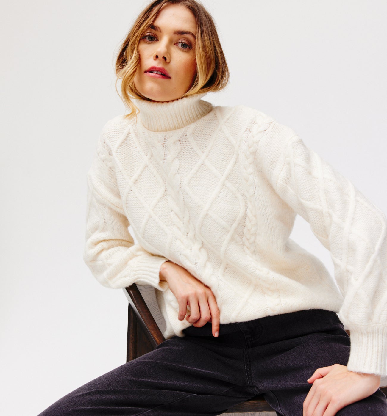 Maglione dolcevita oversize - Bianco écru