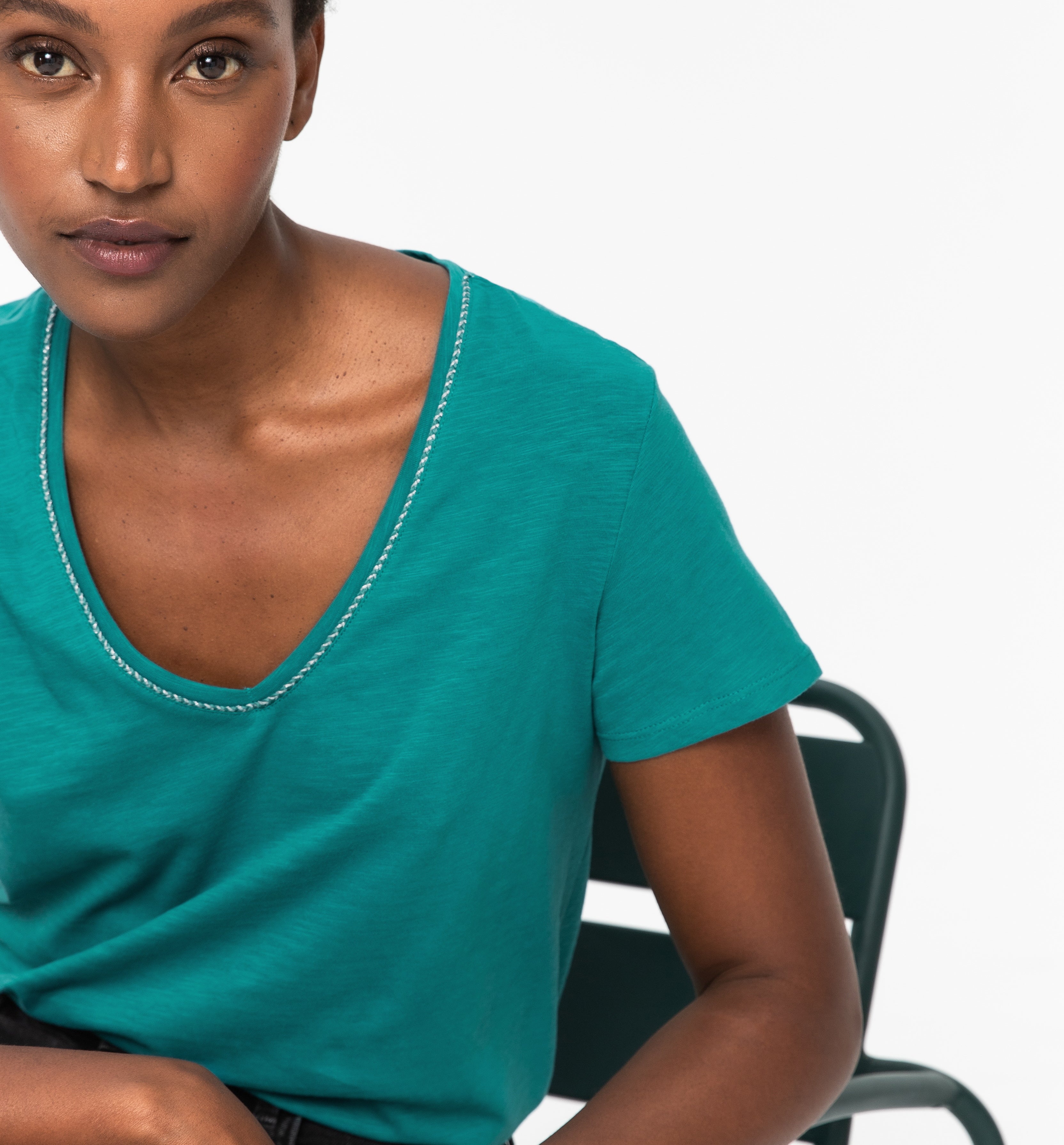 neon orange v neck t shirt