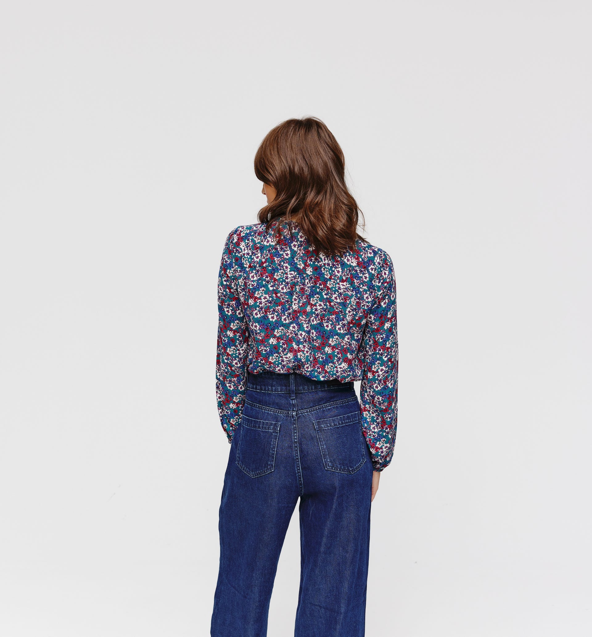 Patterned frilly detail blouse