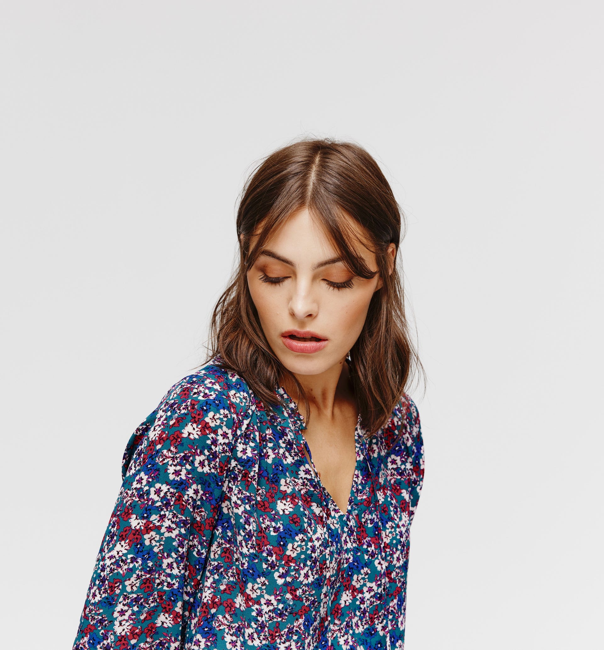Patterned frilly detail blouse