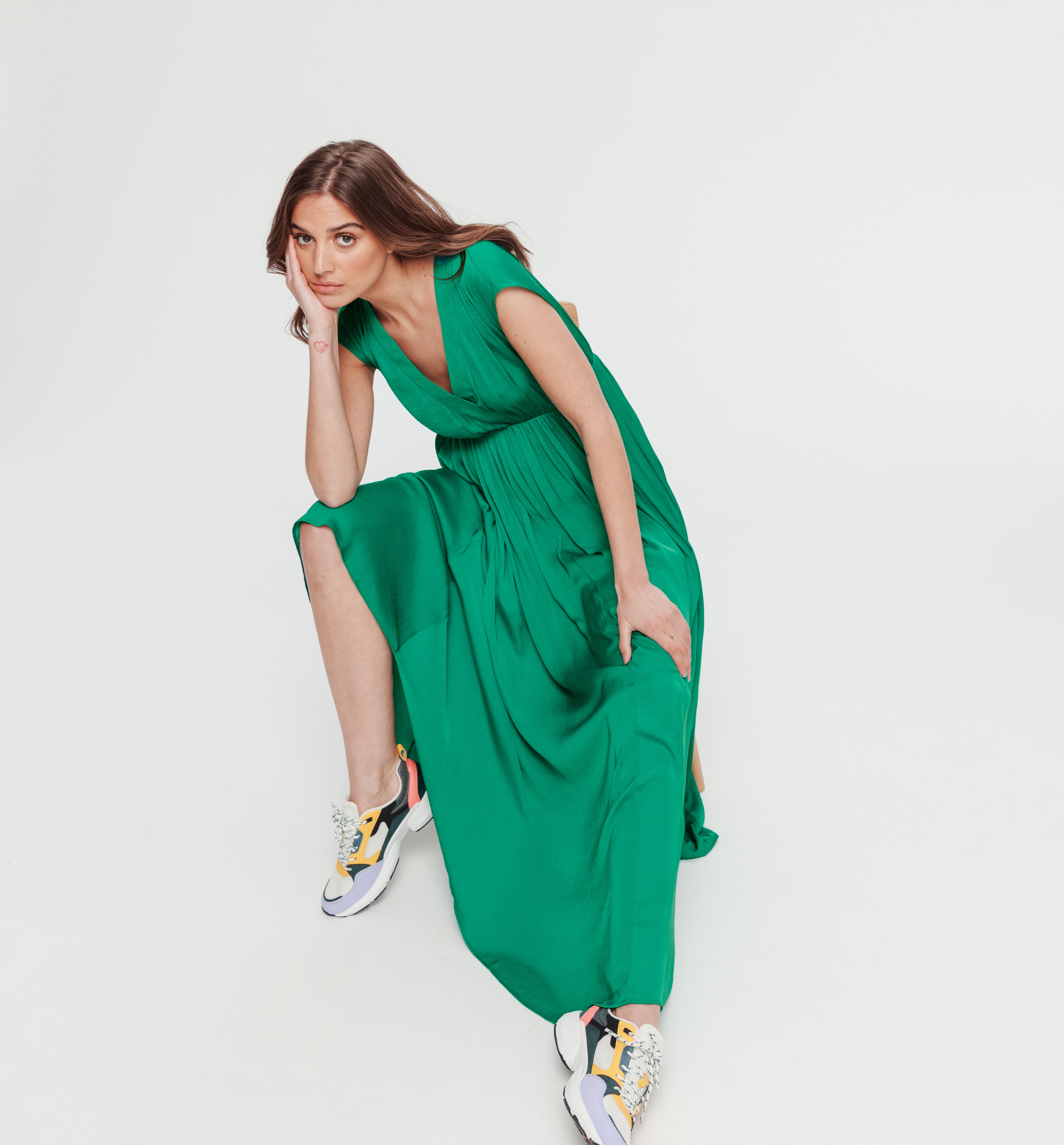 Vestito lungo effetto seta - Verde