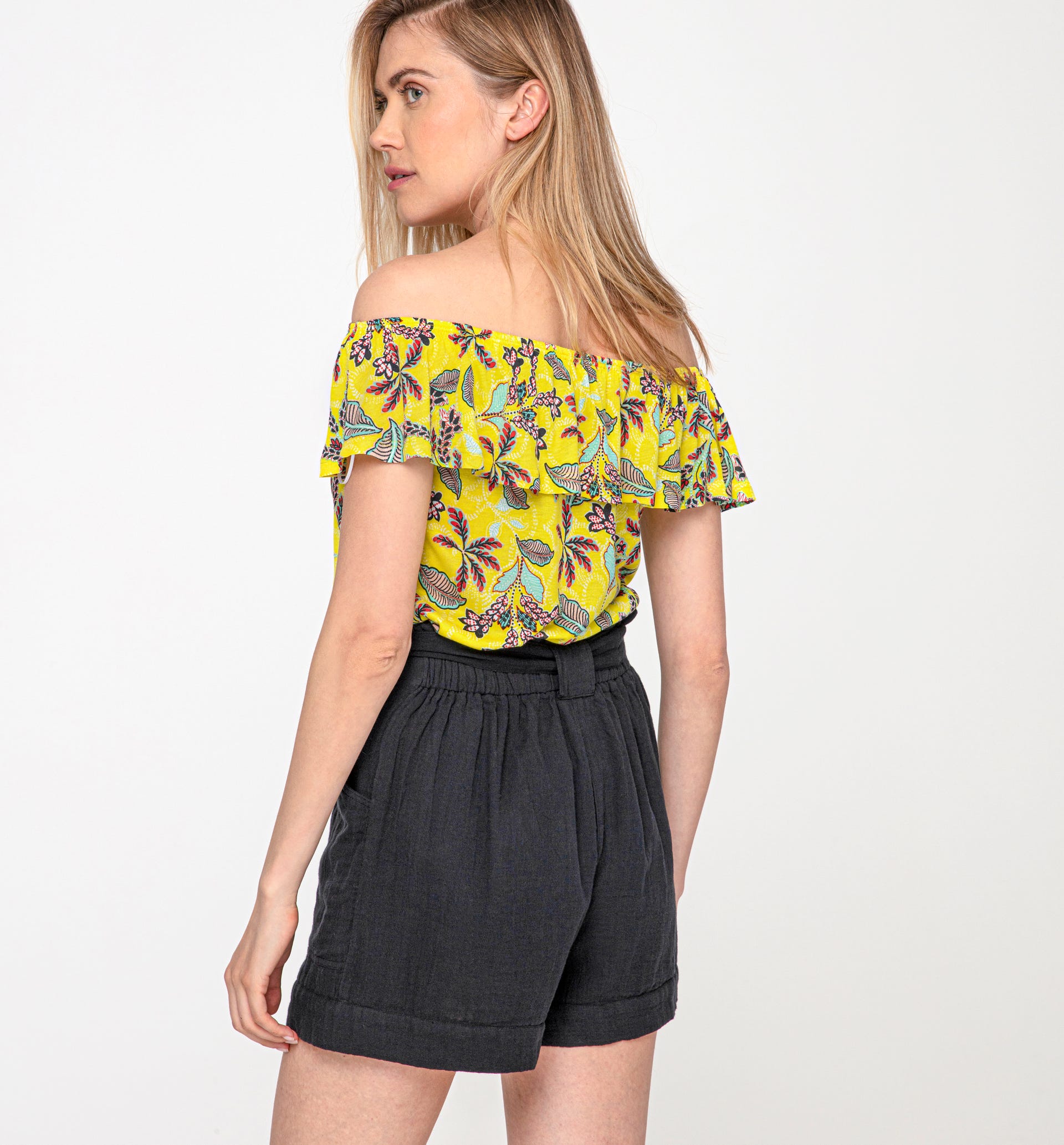 Top with a bardot neckline