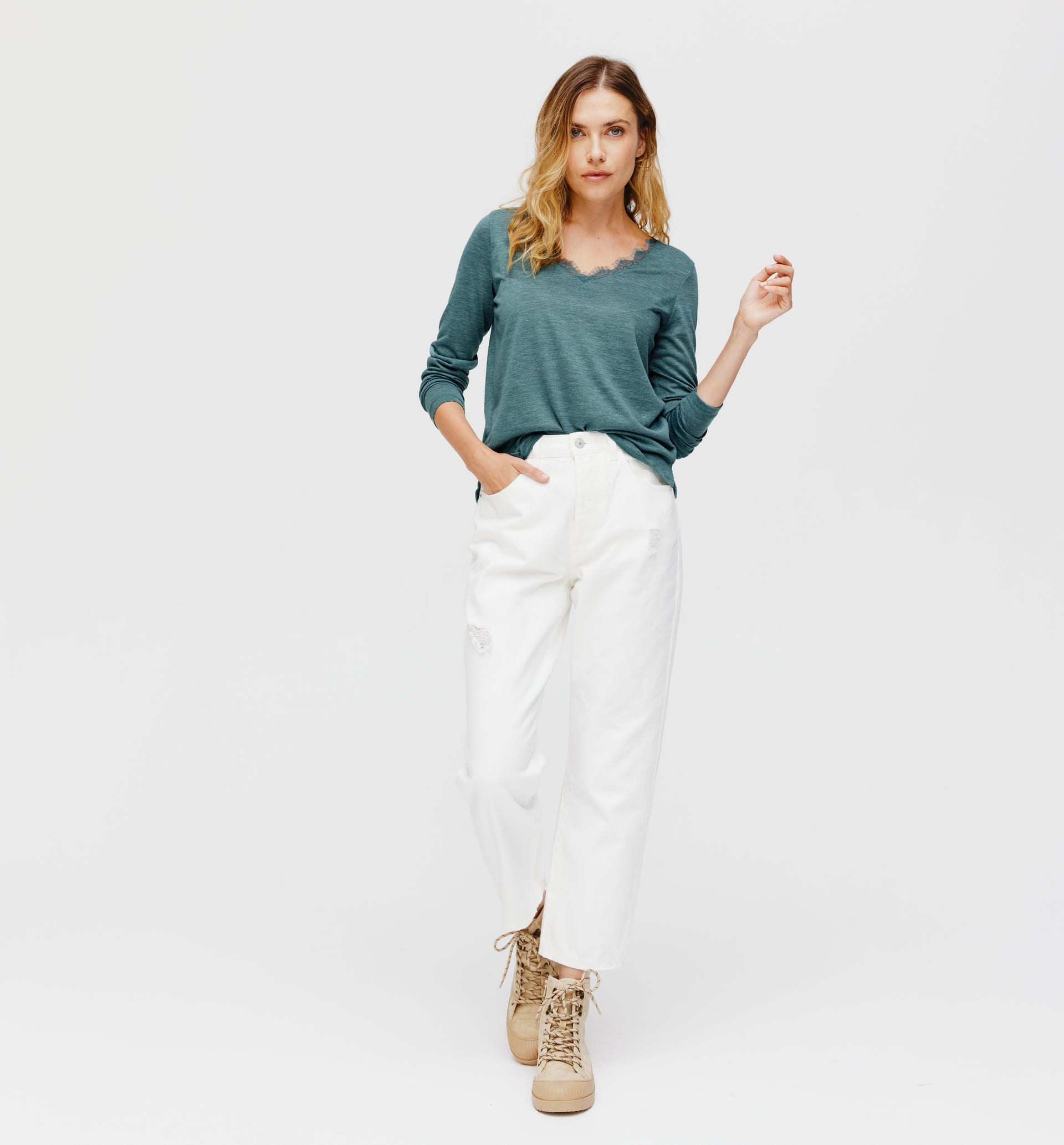 T-shirt détail dentelle Femme