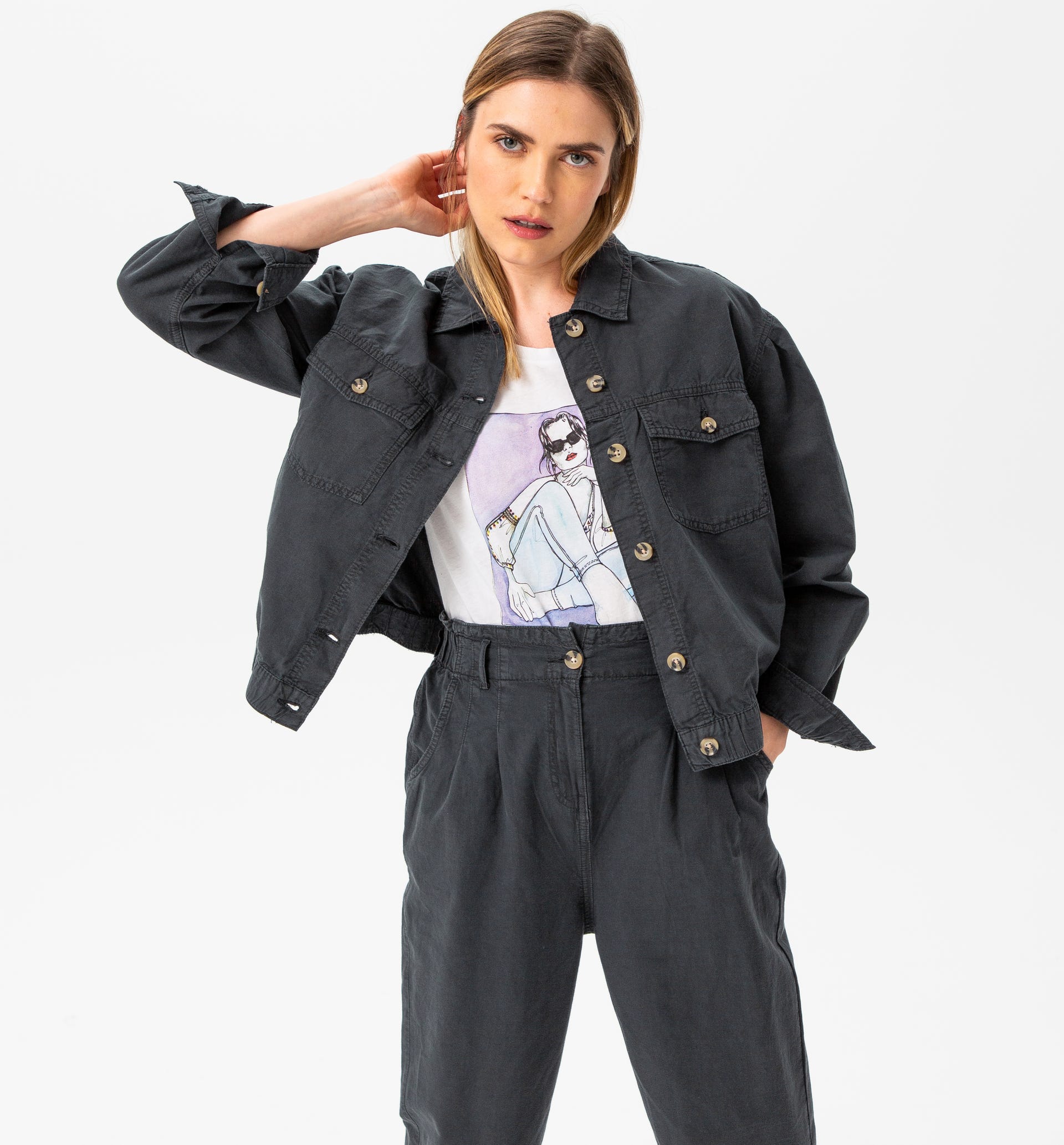 Bluse aus Baumwolle und Leinen