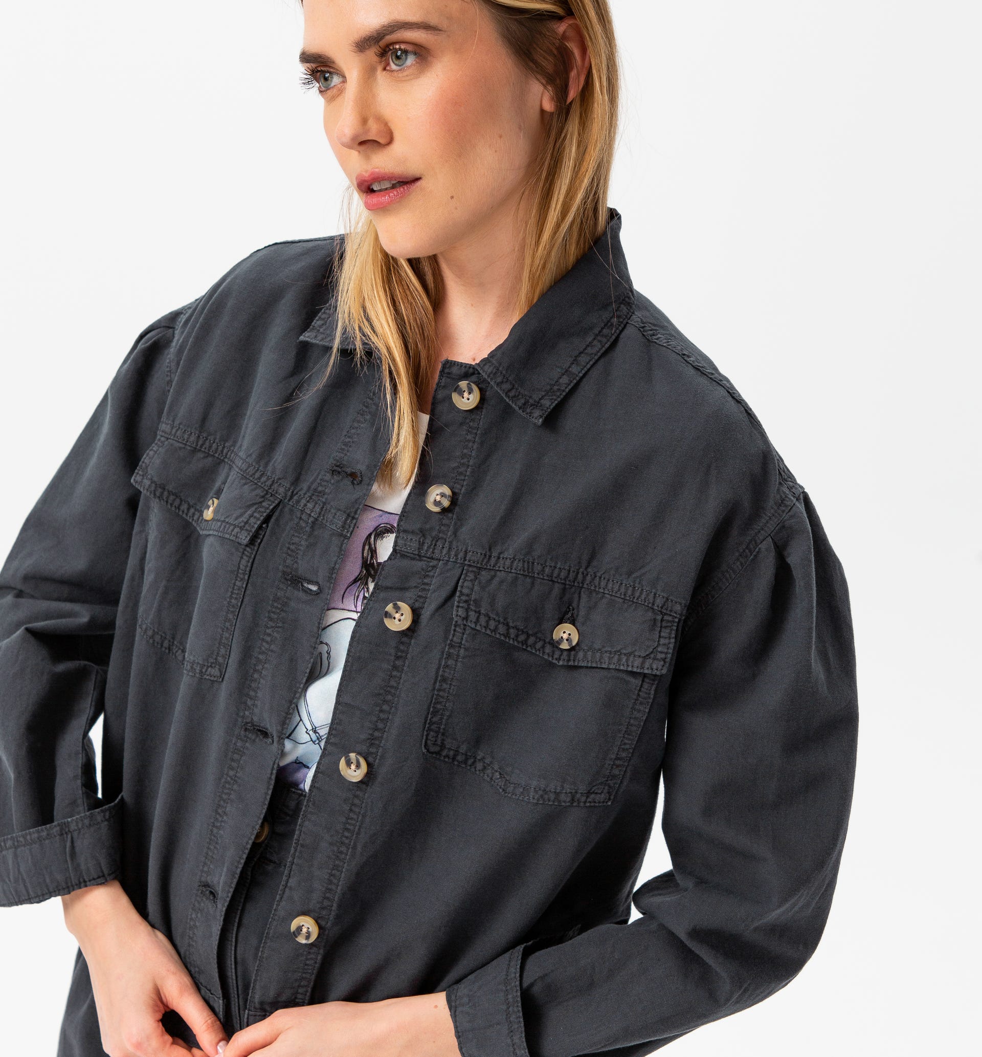 Bluse aus Baumwolle und Leinen