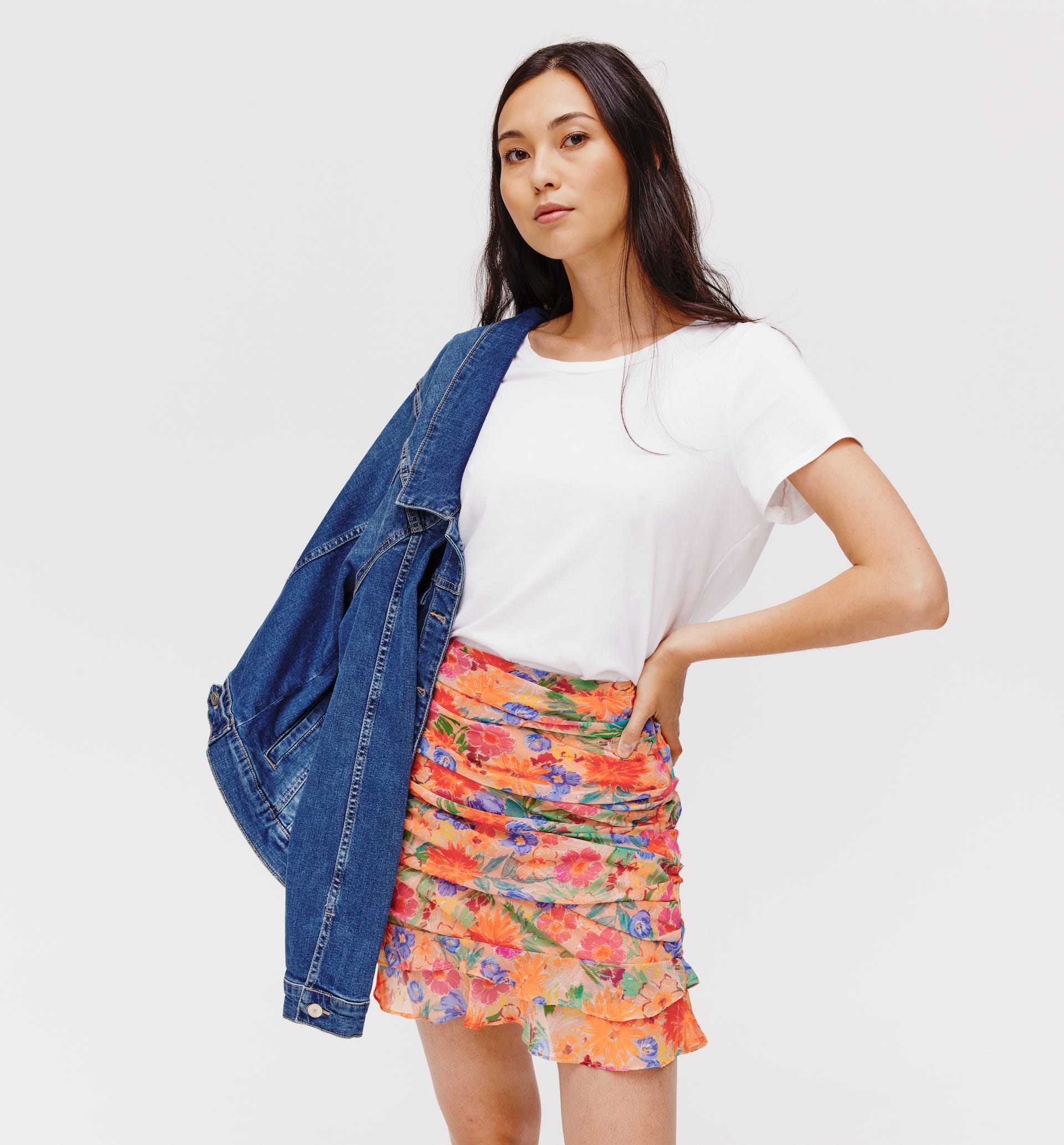 Draped voile mini skirt