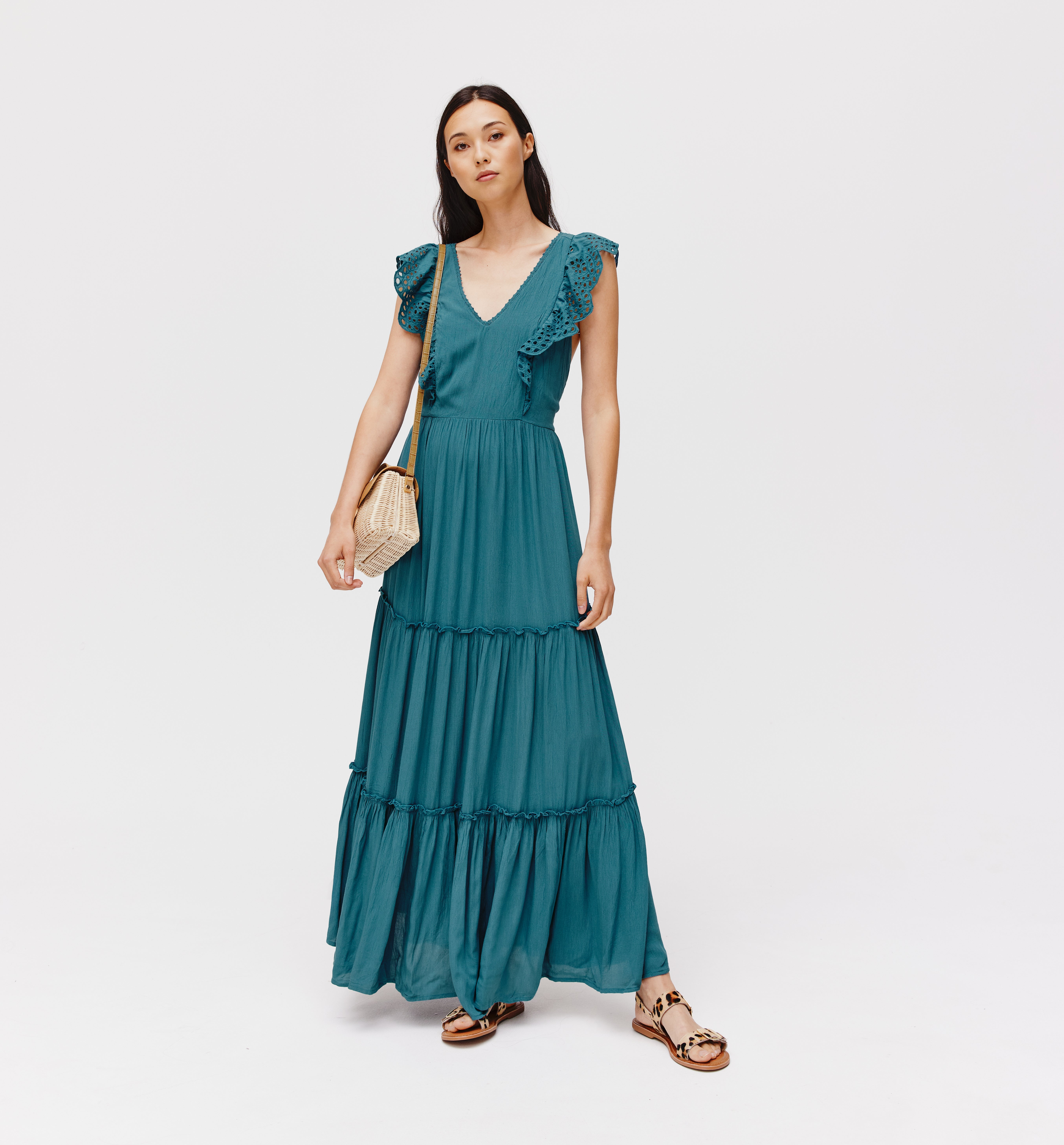 black plunge midi dress