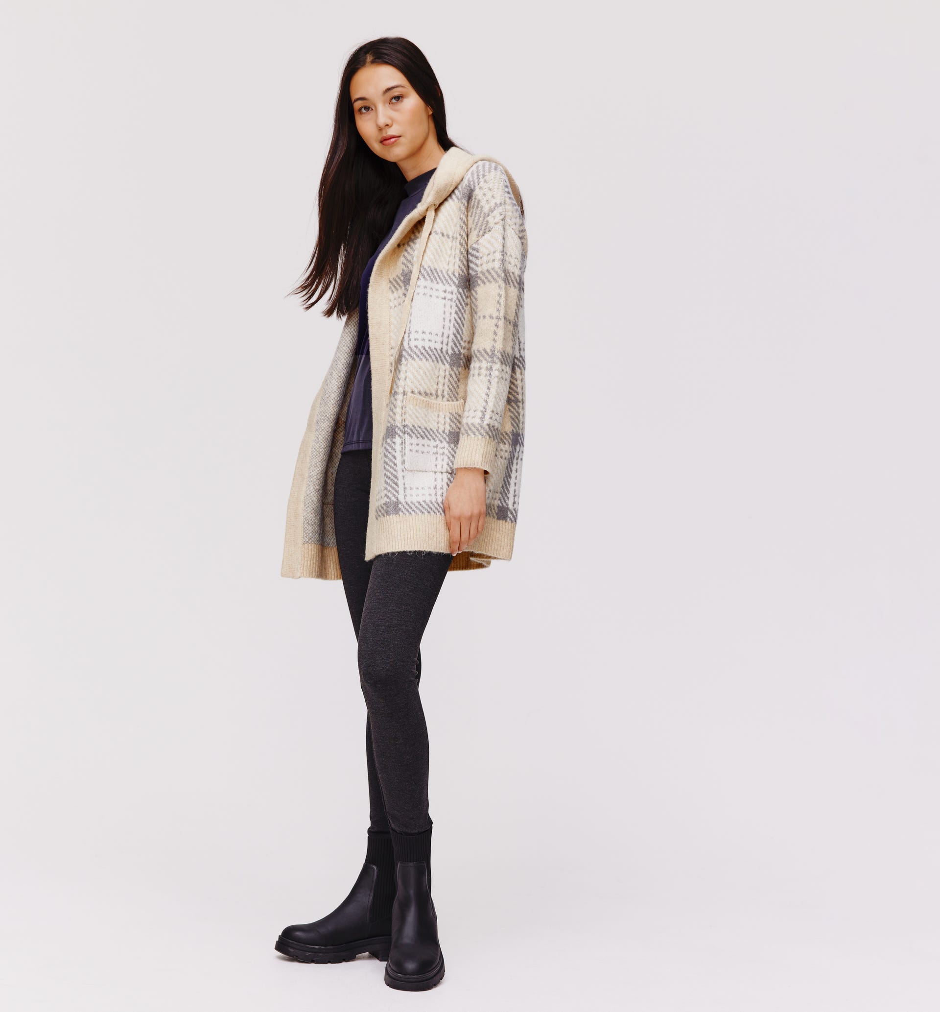 Long hooded cardigan