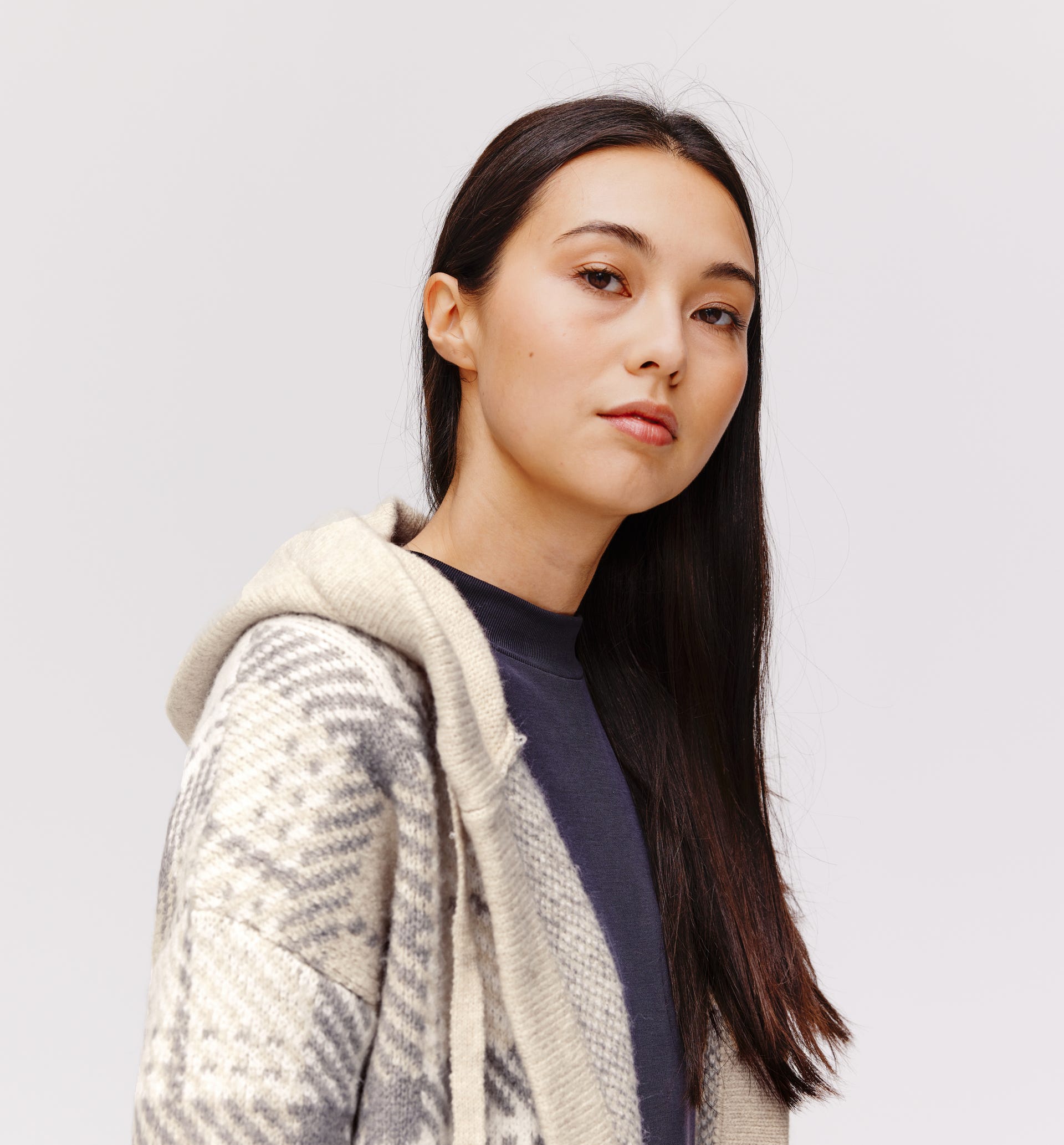 Long hooded cardigan