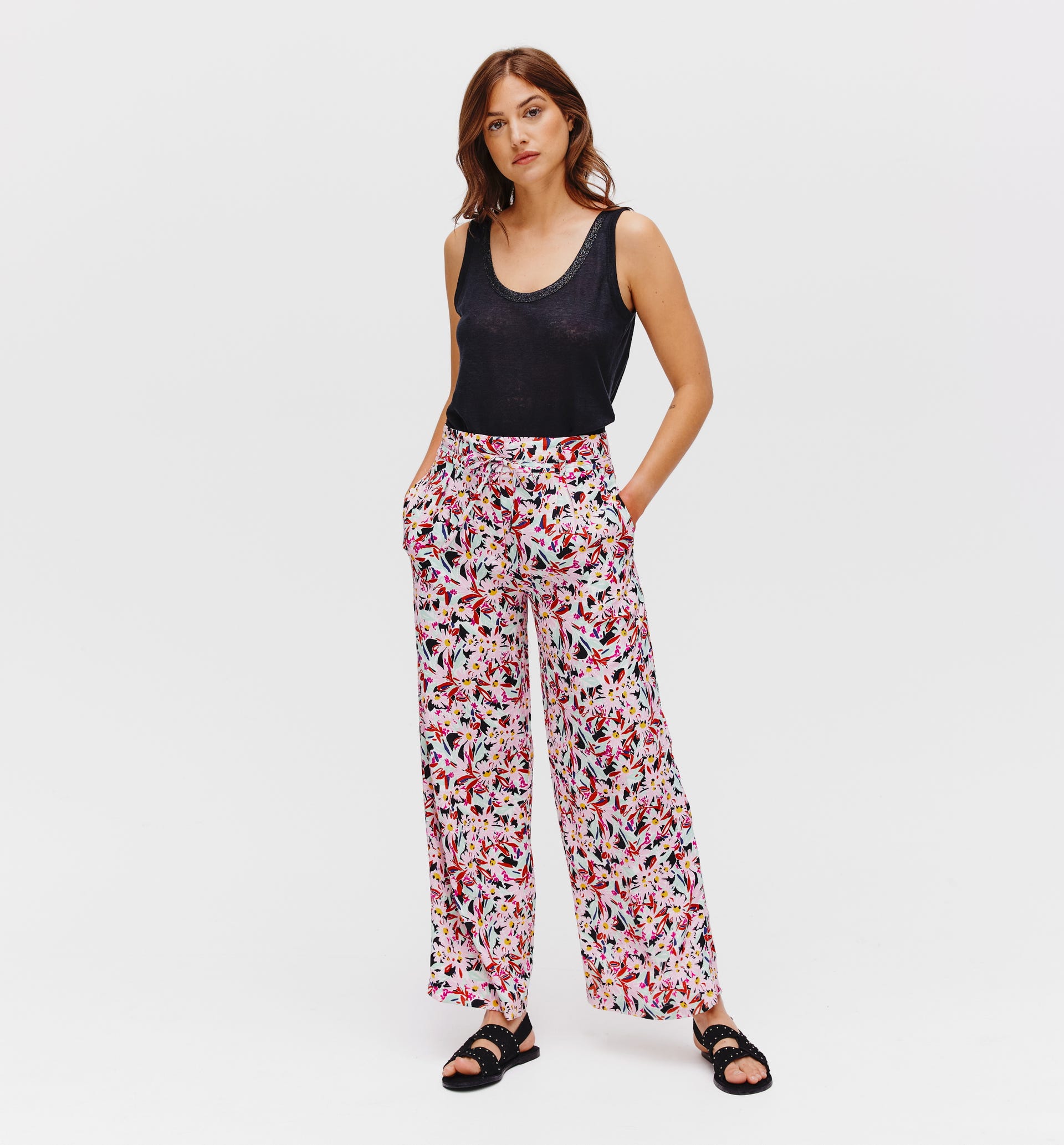 Wideleg high-waist trousers