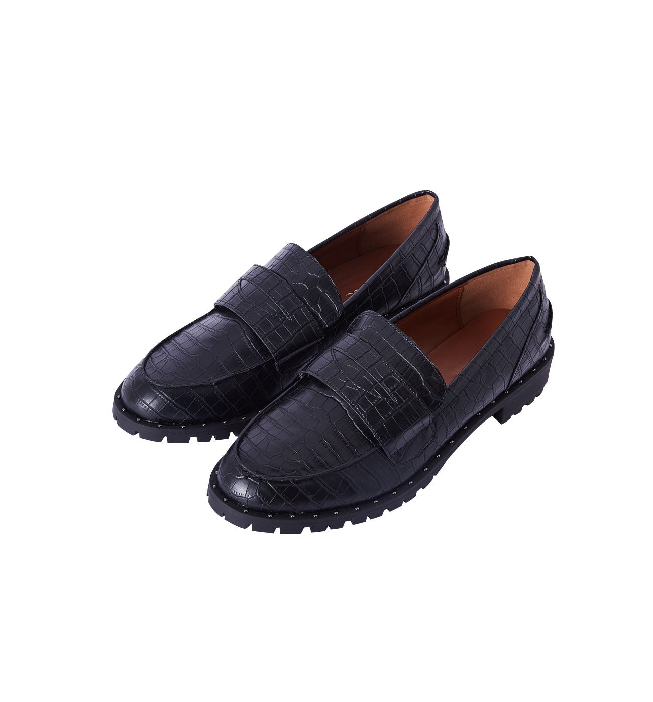 Faux crocodile-skin mocassins