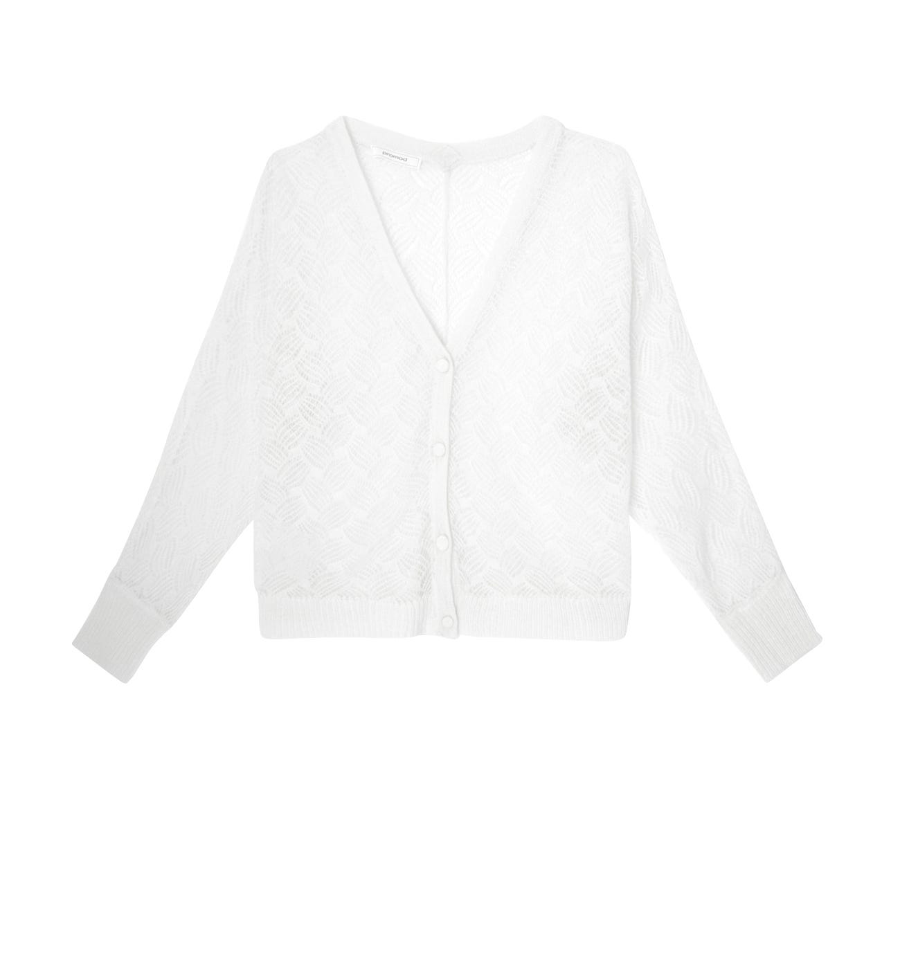 V-neck openwork cardigan.