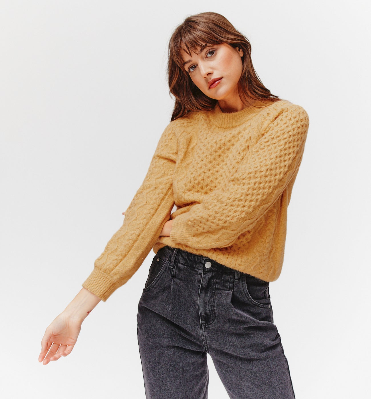 Fancy cable knit jumper - Yellow