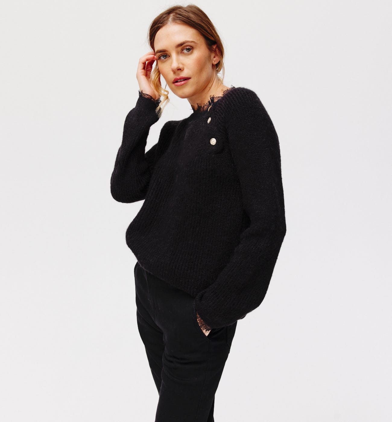 Maritimer Pullover mit Spitze
