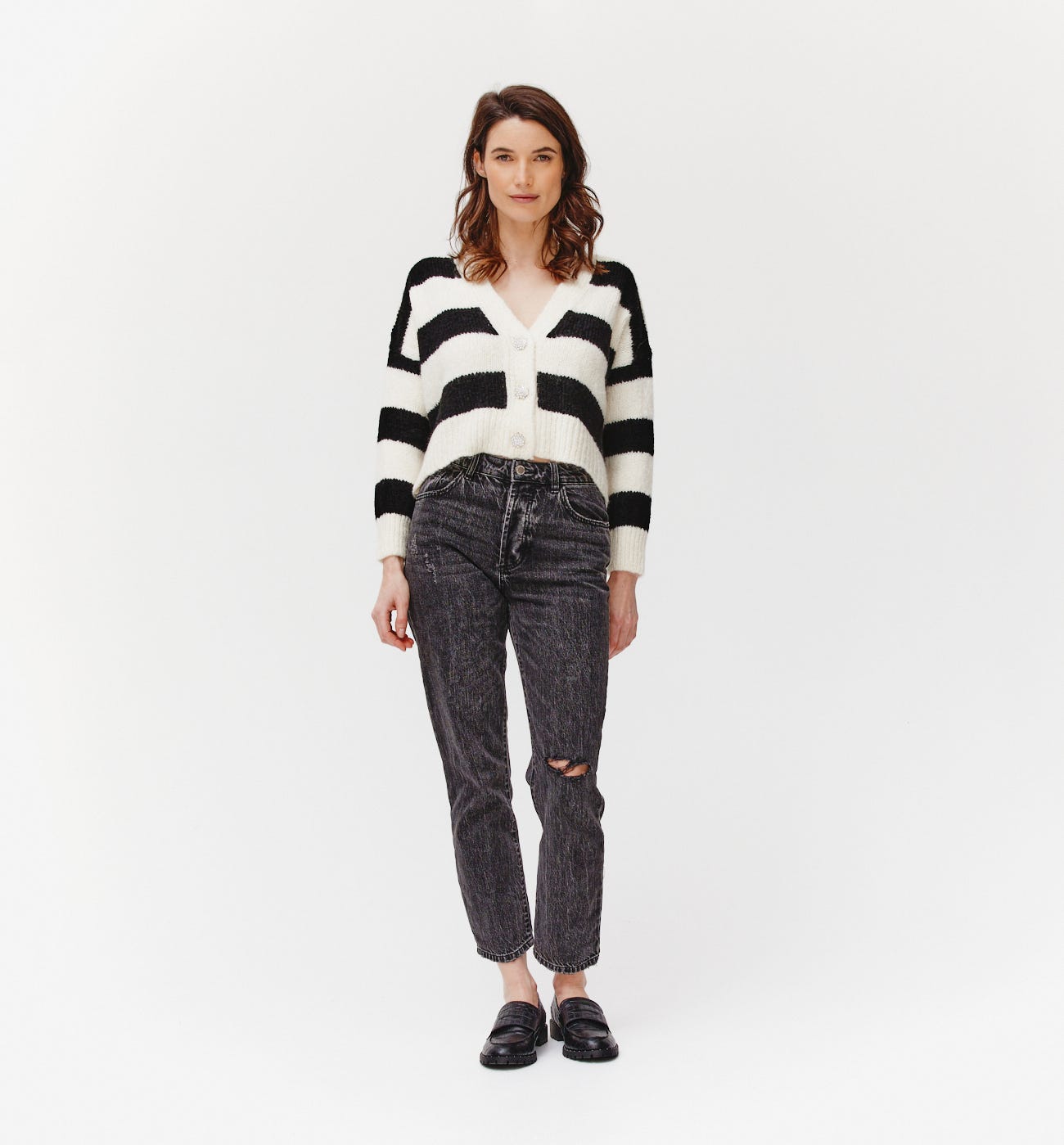 Cardigan corto a righe