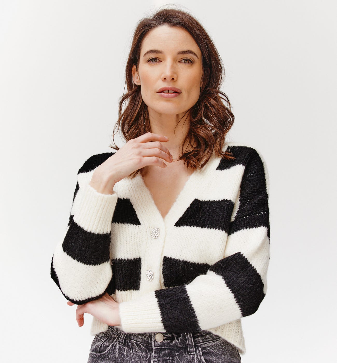 Cardigan corto a righe
