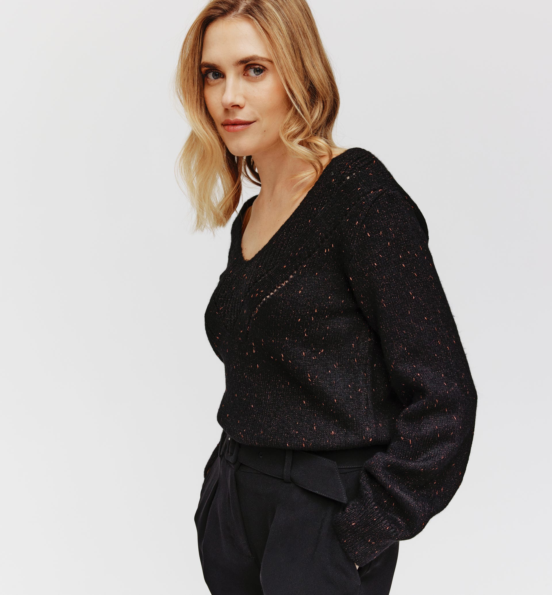 Maglia glitter scollo a V