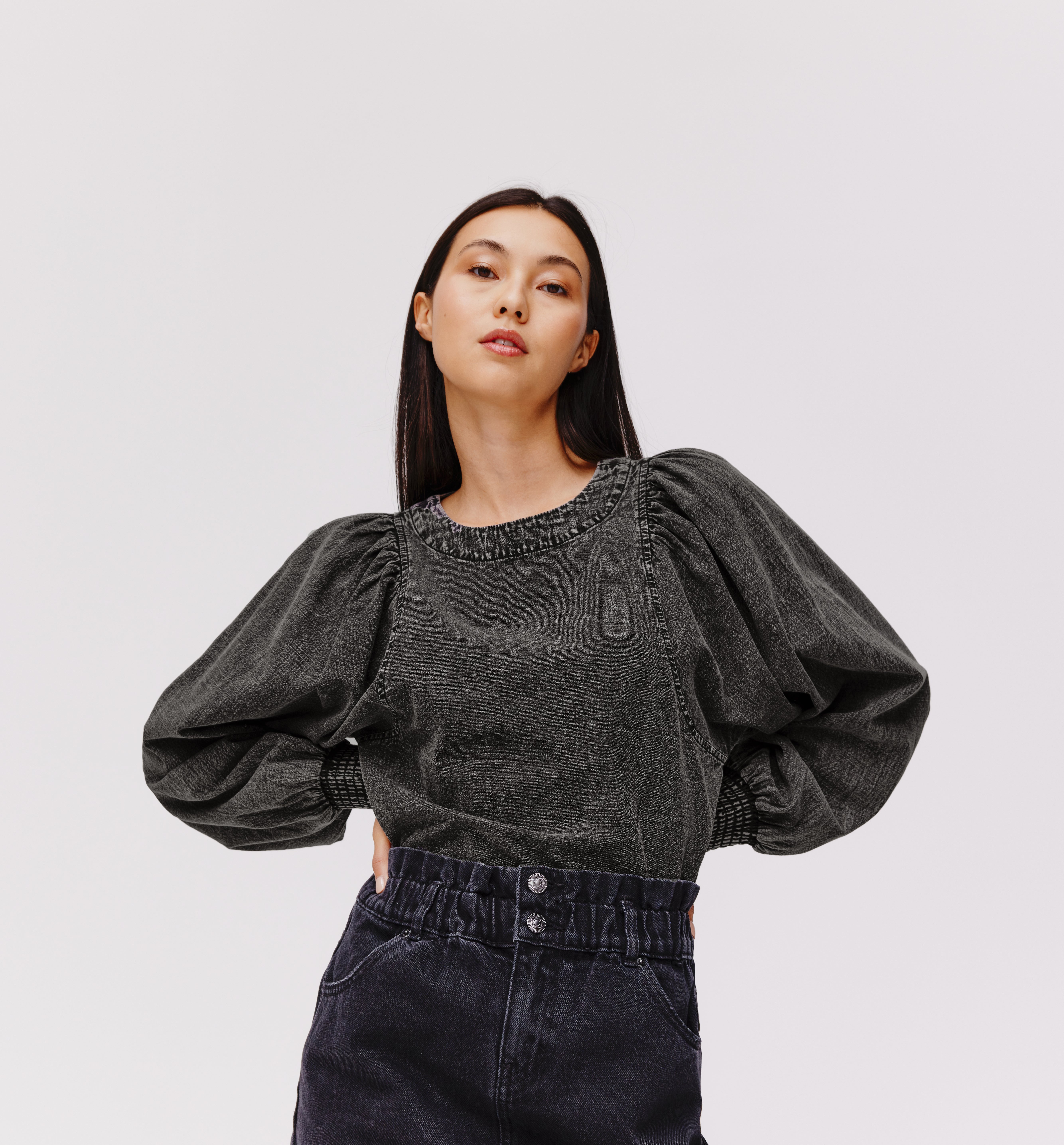 Denim-effect blouse - Grey denim