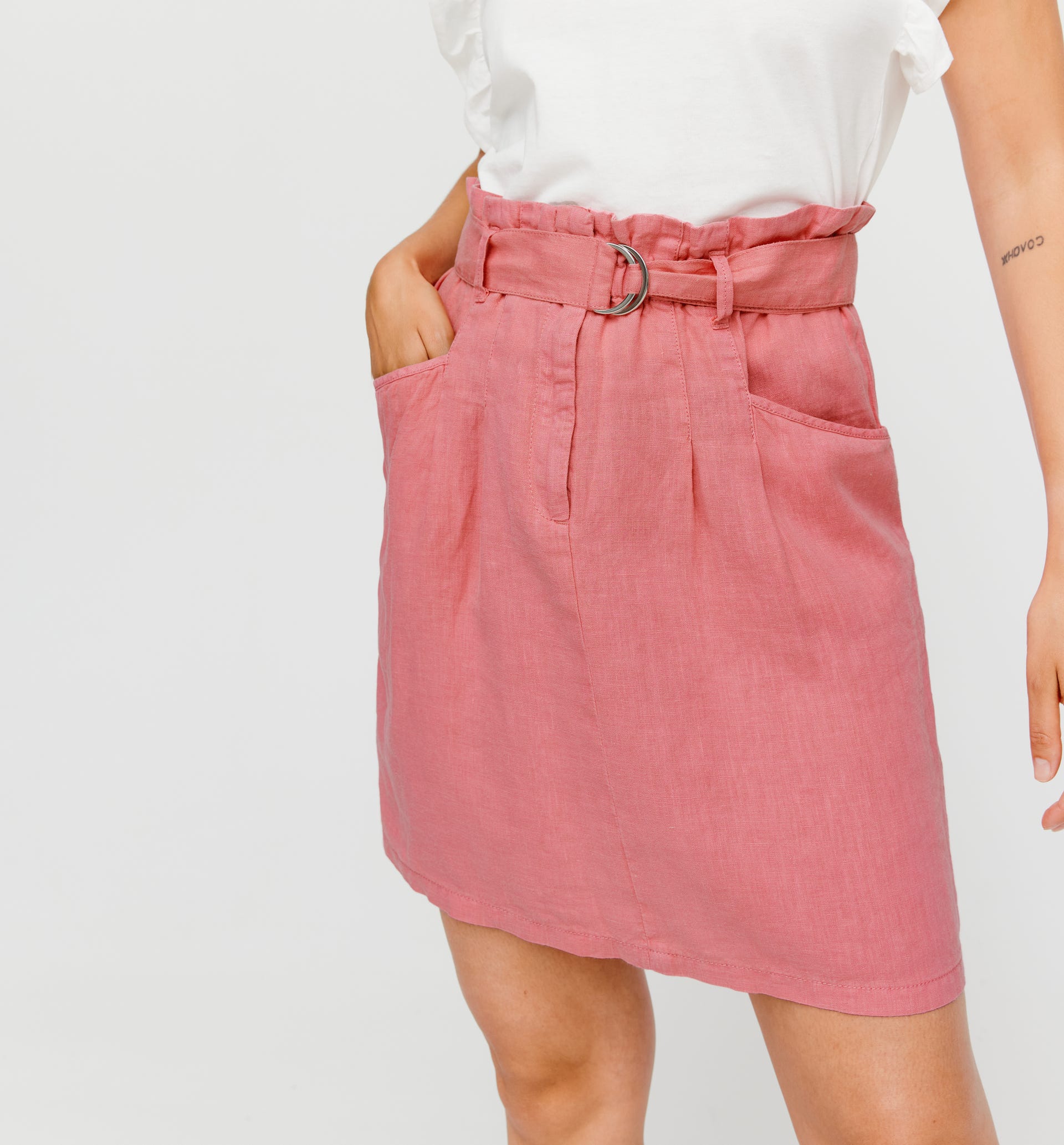 Jupe paper bag en lin Femme
