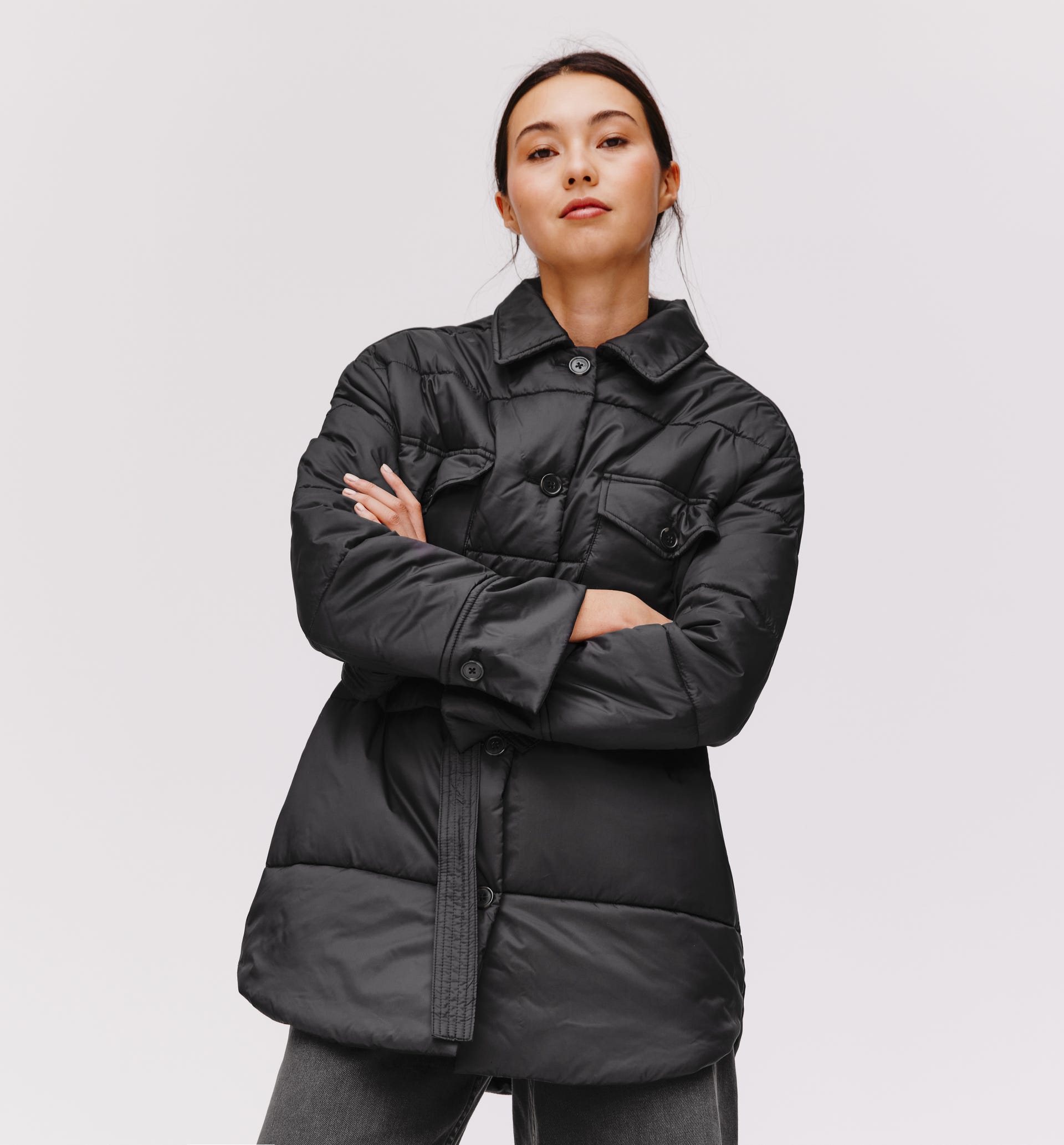 Belted padded jacket
