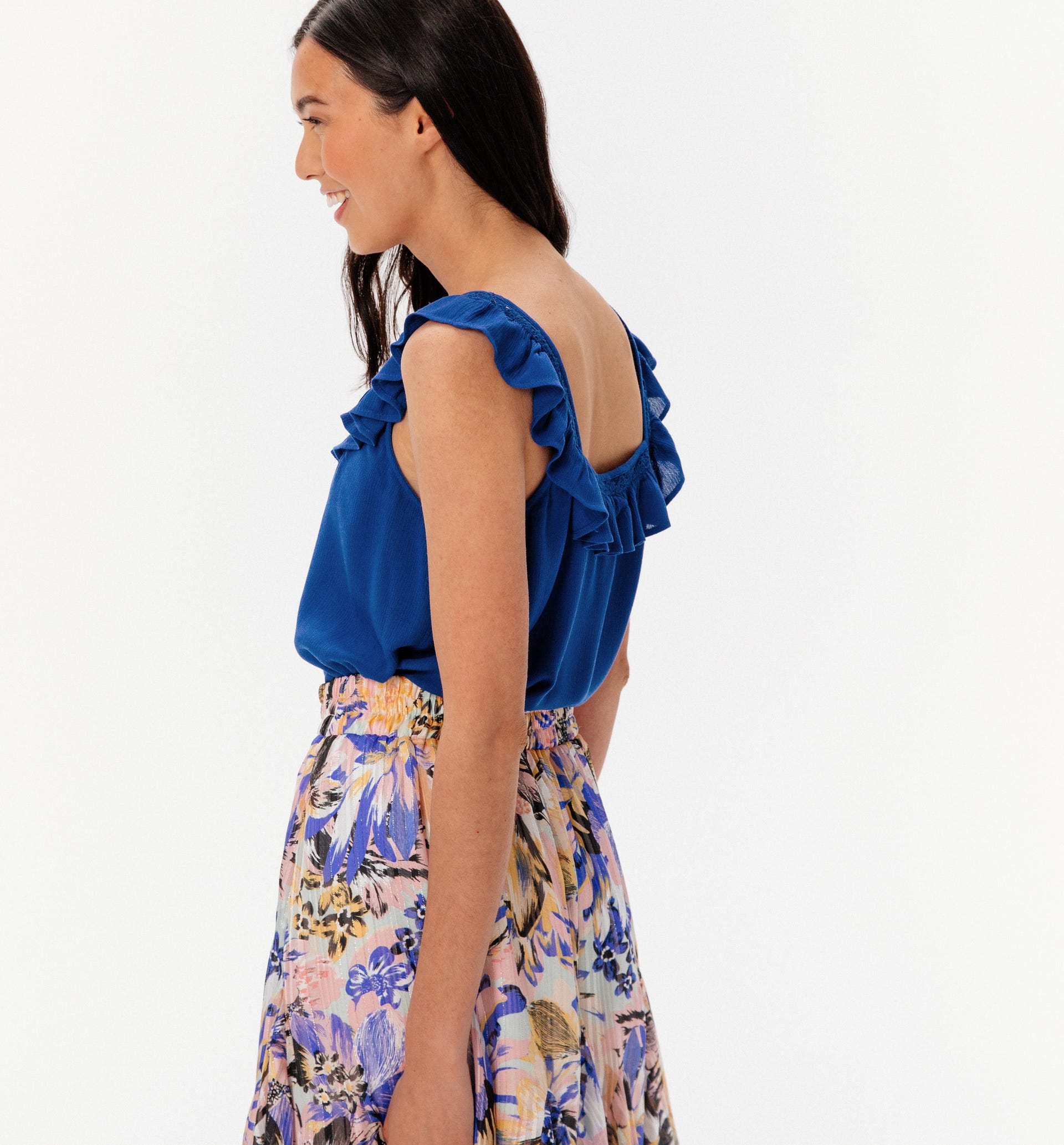 Top with frilly neckline