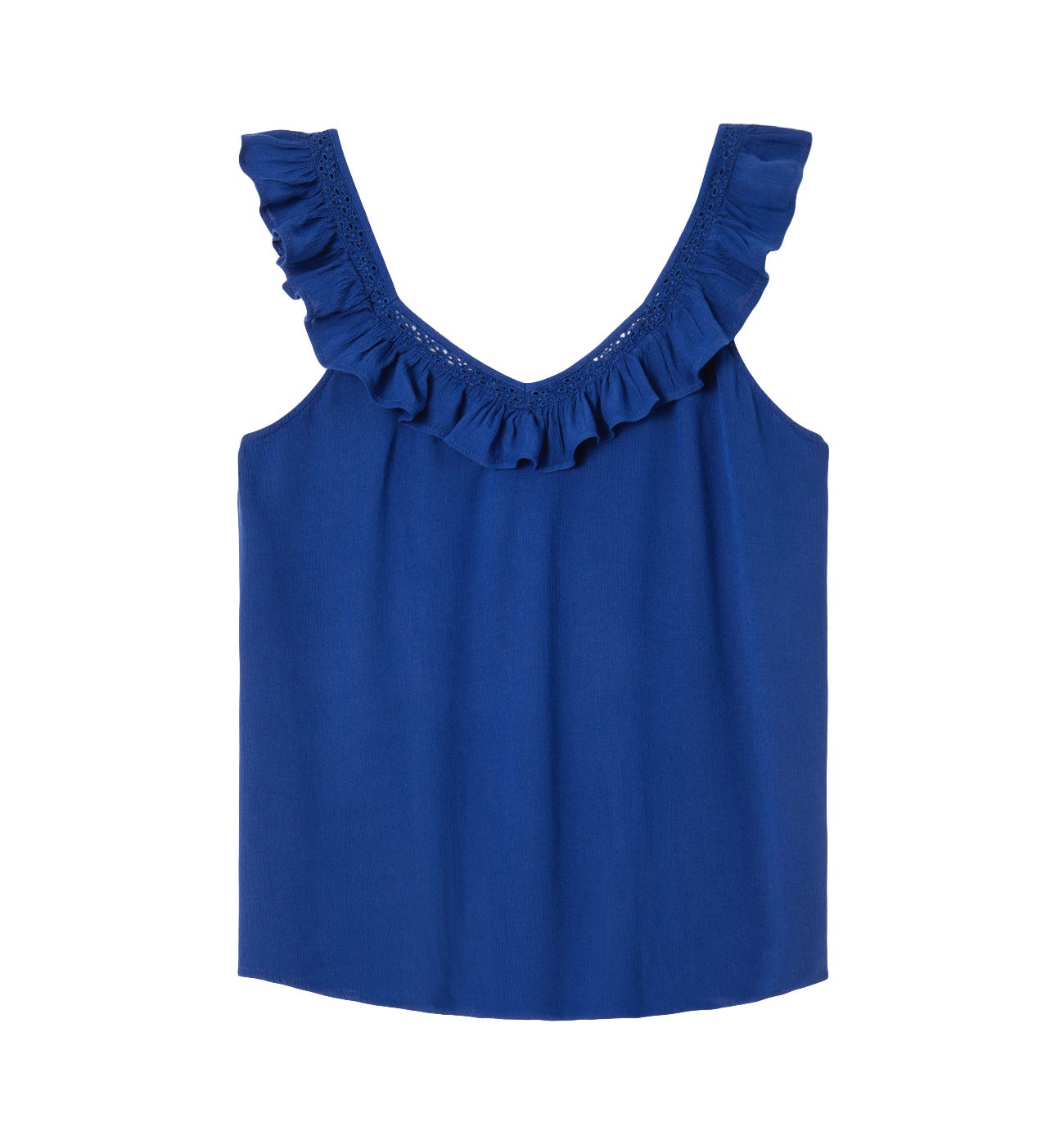 Top with frilly neckline