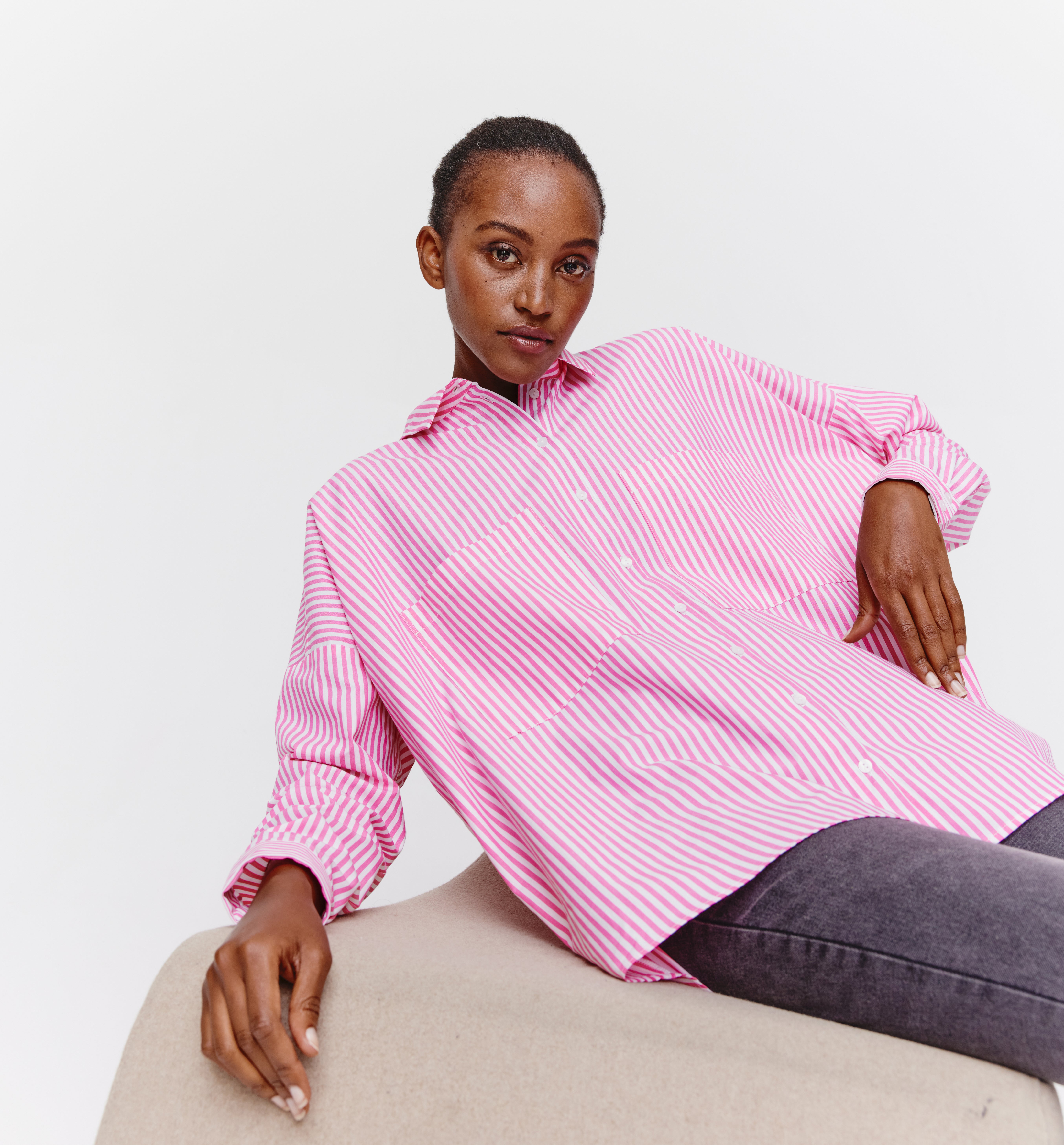 Long oversized shirt - Fuchsia stripes