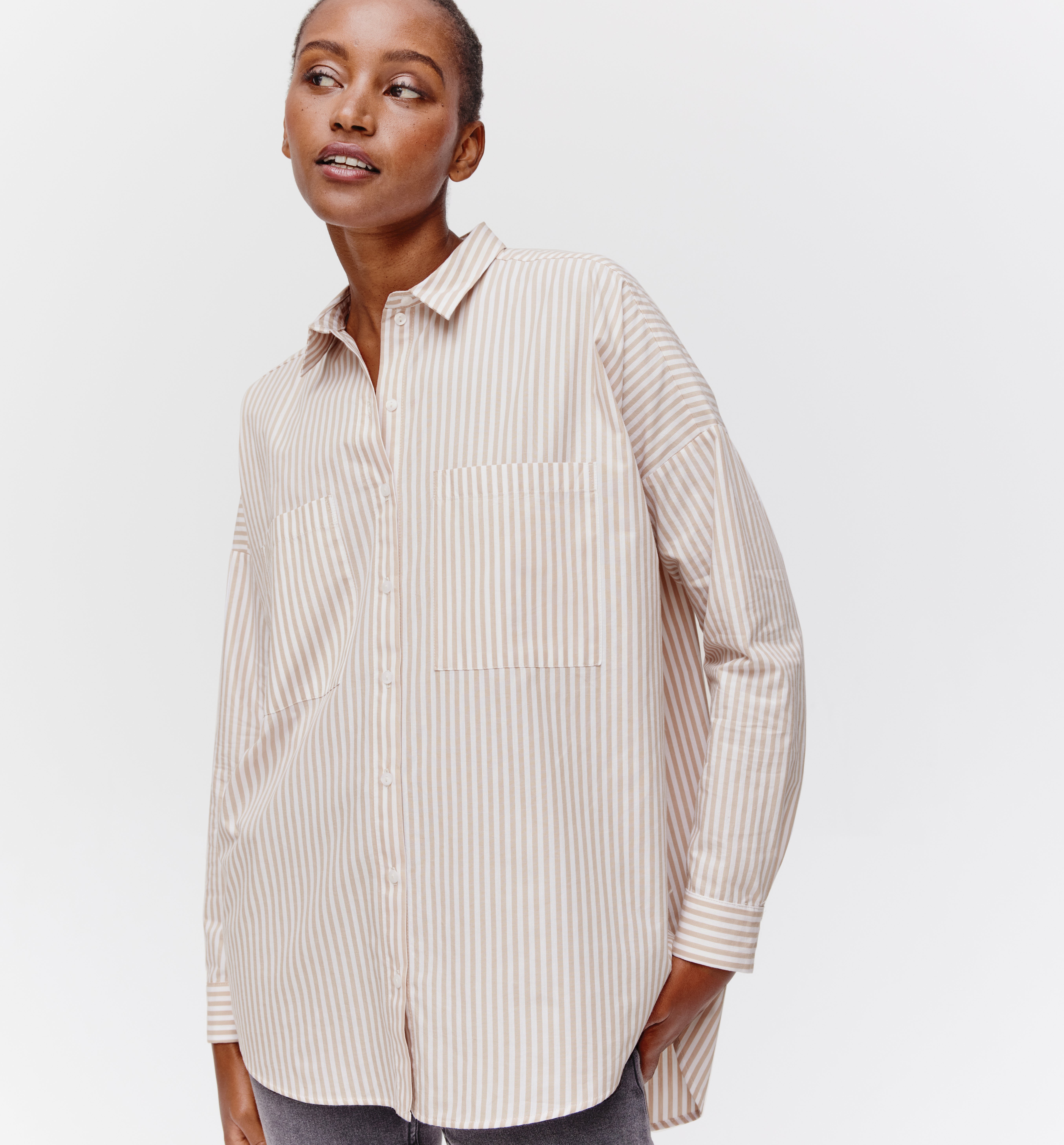 Long oversized shirt - Beige stripes