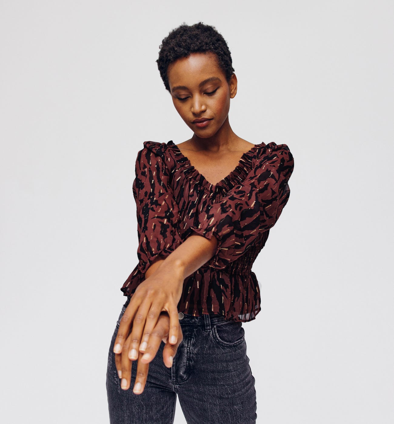 Blusa fruncidos estampada