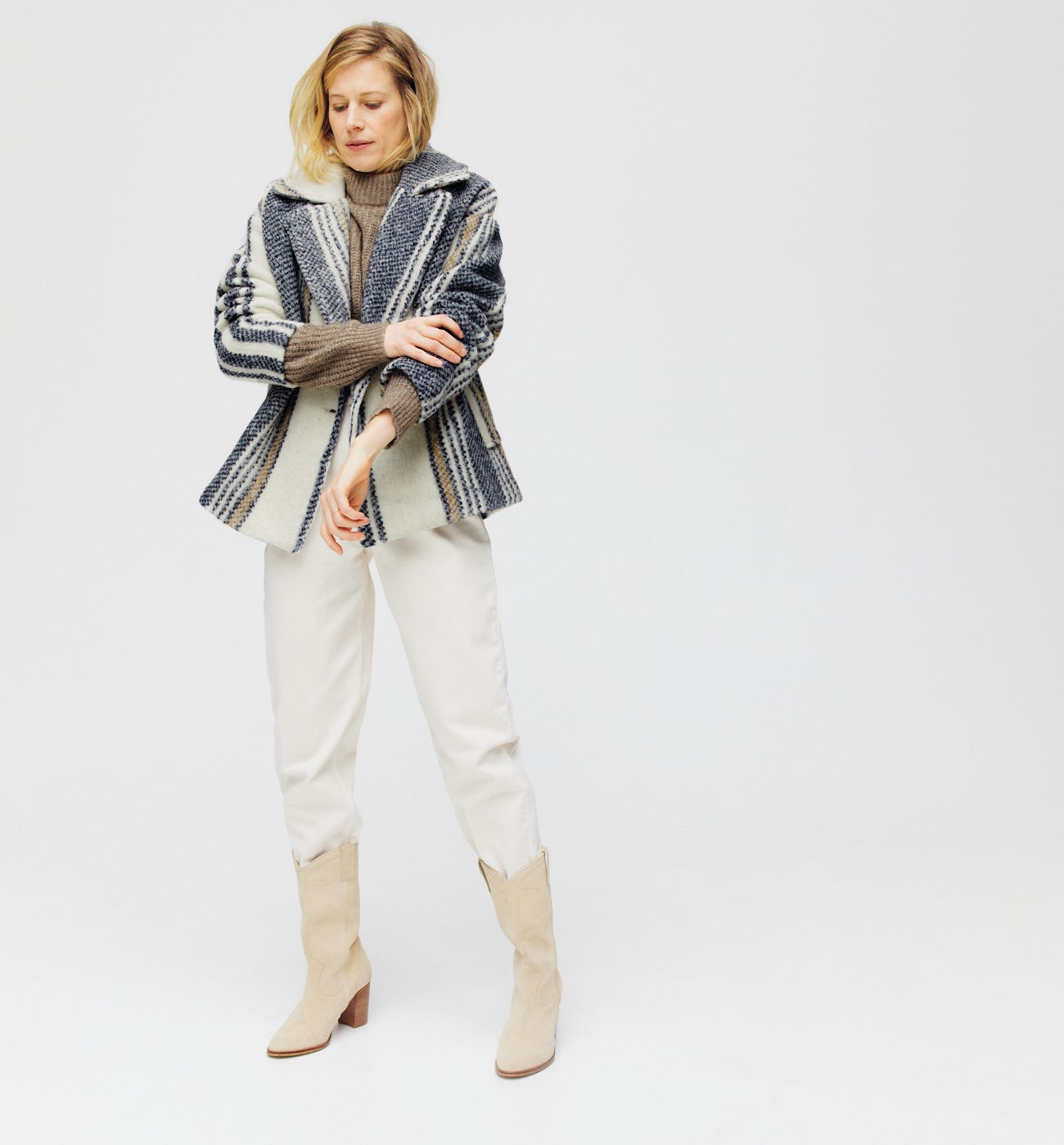 Manteau rayé en laine mélangée