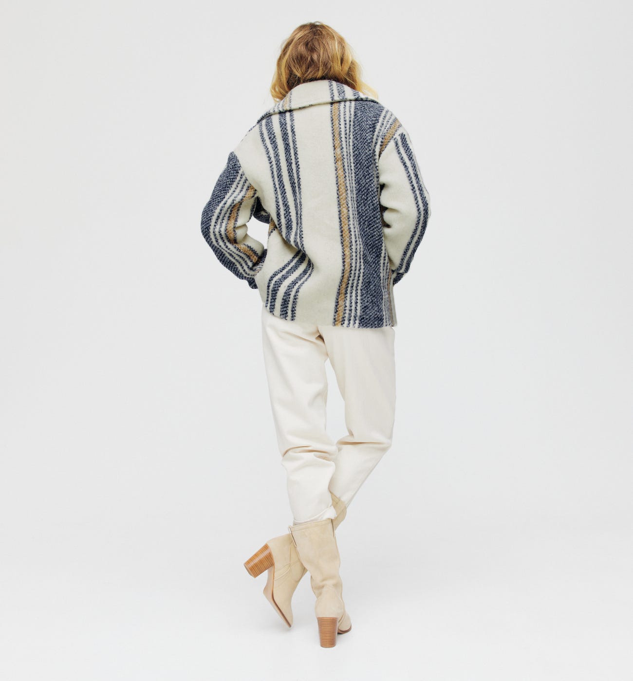 Manteau rayé en laine mélangée