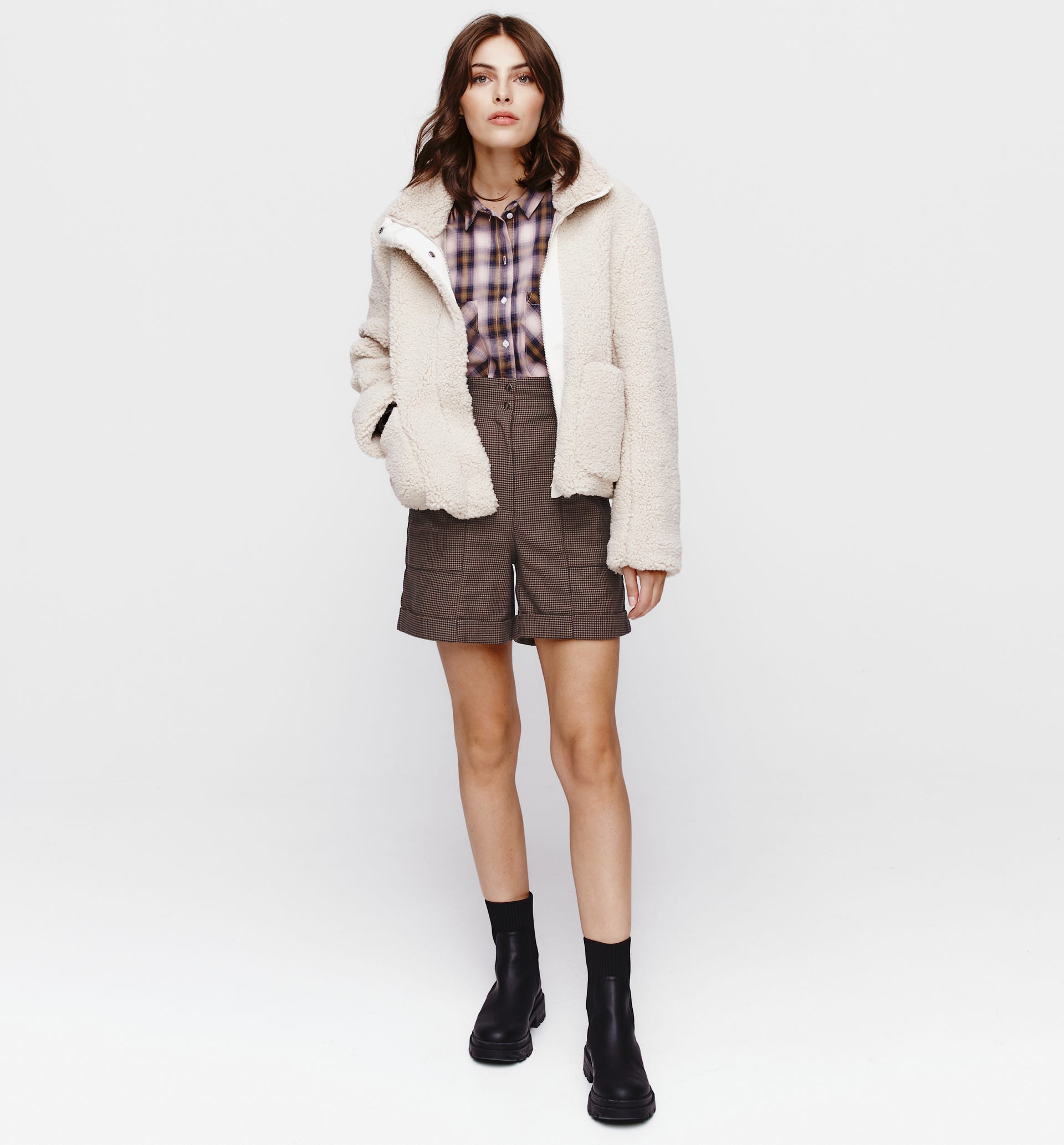 High-waist checked shorts
