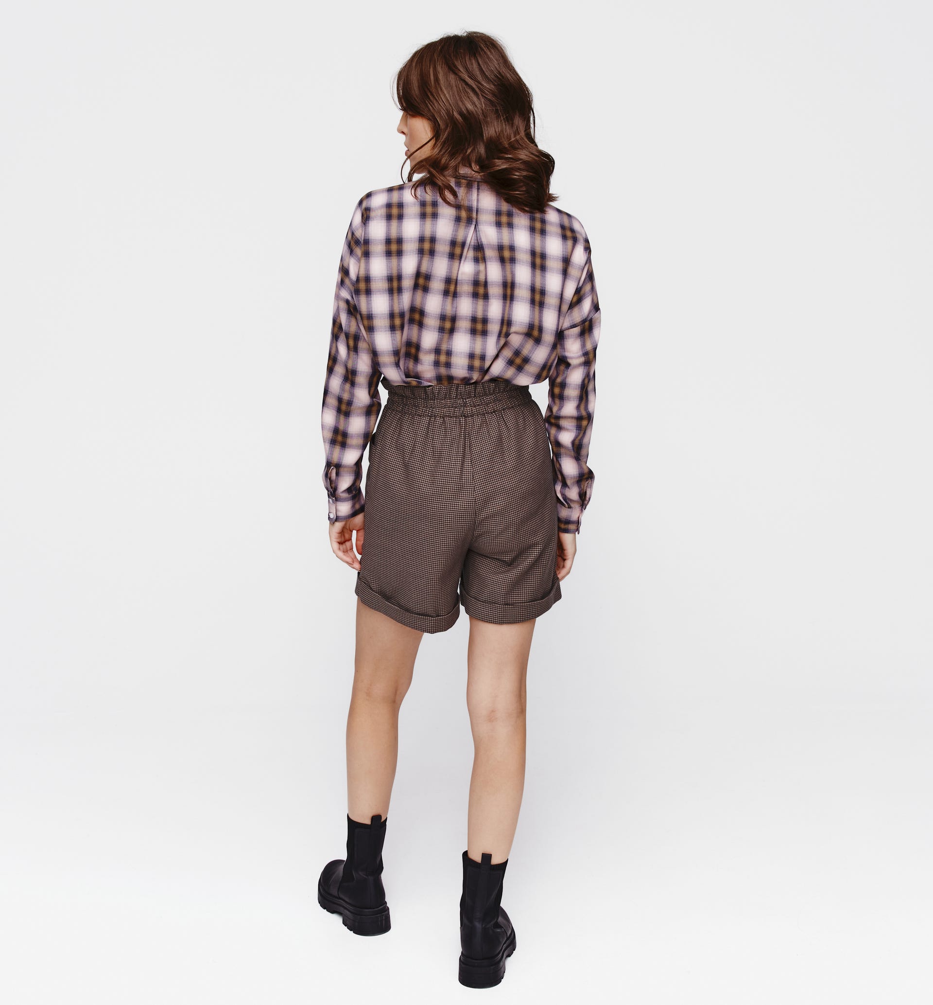 High-waist checked shorts